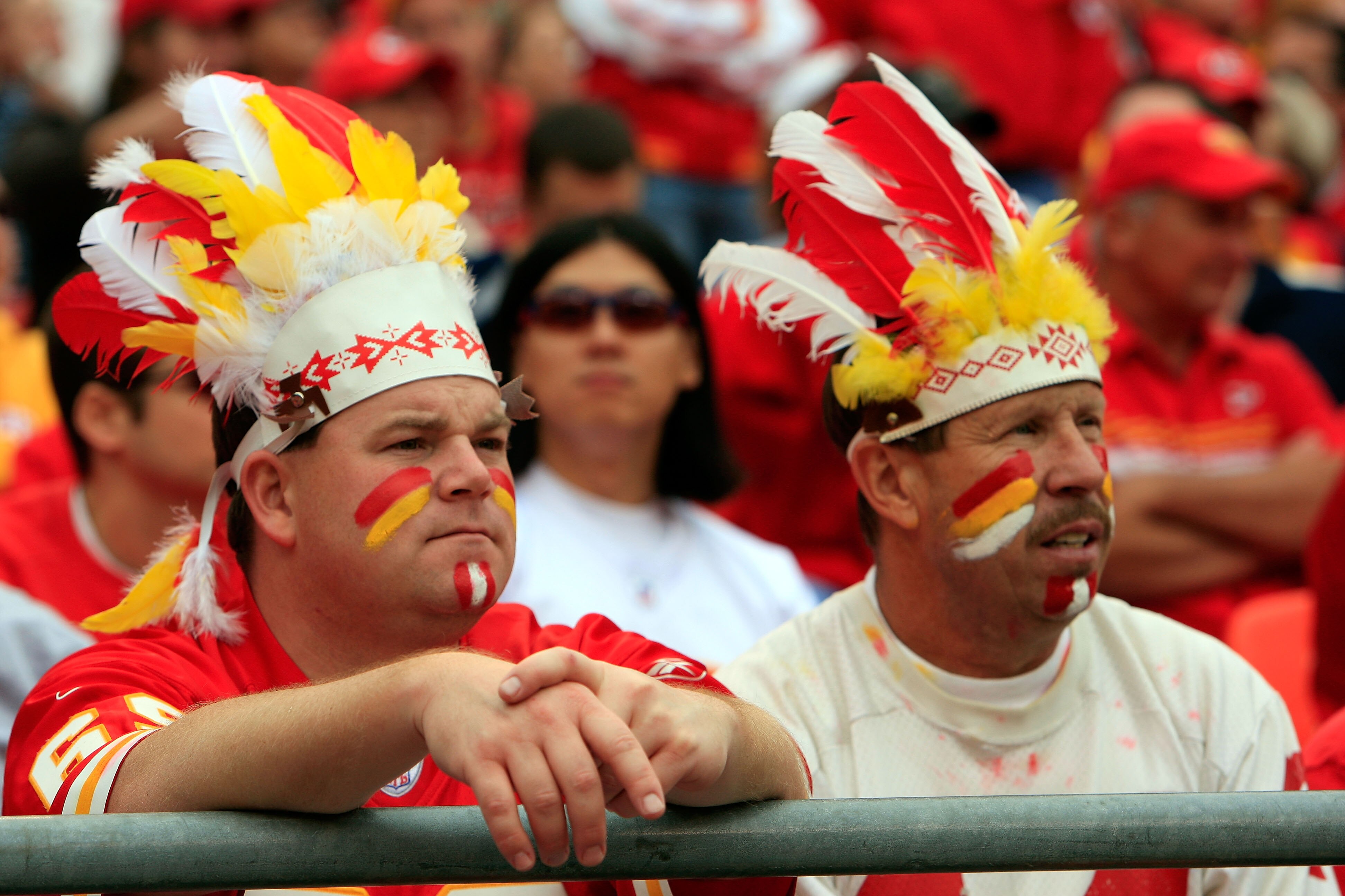 KANSAS CITY, MO - SEPTEMBER 14:  Kansas City Chiefs fans watch as the final minutes tick off the clock in the Chiefs 23-8 loss to the Oakland Raiders on September 14, 2008 at Arrowhead Stadium in Kansas City, Missouri.  (Photo by Jamie Squire/Getty Images