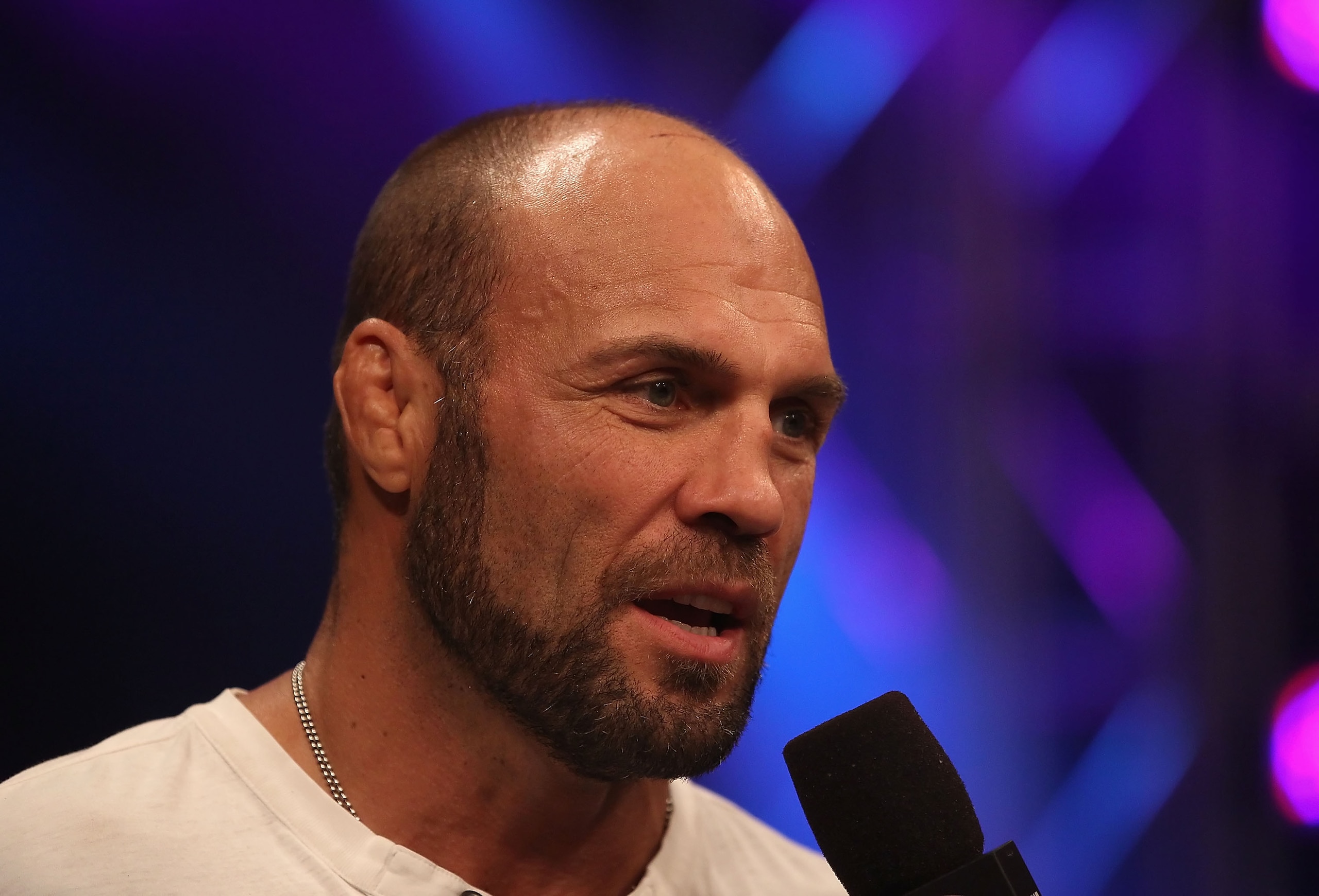 PHOENIX - AUGUST 13: Randy Couture speaks with the media during the Strikeforce Challengers Main Card bout at Dodge Theater on August 13, 2010 in Phoenix, Arizona. (Photo by Christian Petersen/Getty Images) PHOENIX - AUGUST 13: Randy Couture speaks with the media during the Strikeforce Challengers Main Card bout at Dodge Theater on August 13, 2010 in Phoenix, Arizona. (Photo by Christian Petersen/Getty Images)
