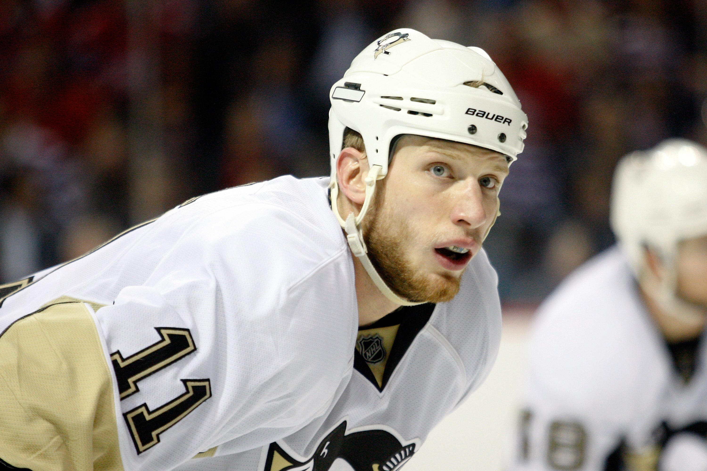 MONTREAL- MAY 6:  Jordan Staal #11 of the Pittsburgh Penguins waits for a faceoff in Game Four of the Eastern Conference Semifinals against the Montreal Canadiens  during the 2010 NHL Stanley Cup Playoffs at the Bell Centre on May 6, 2010 in Montreal, Que