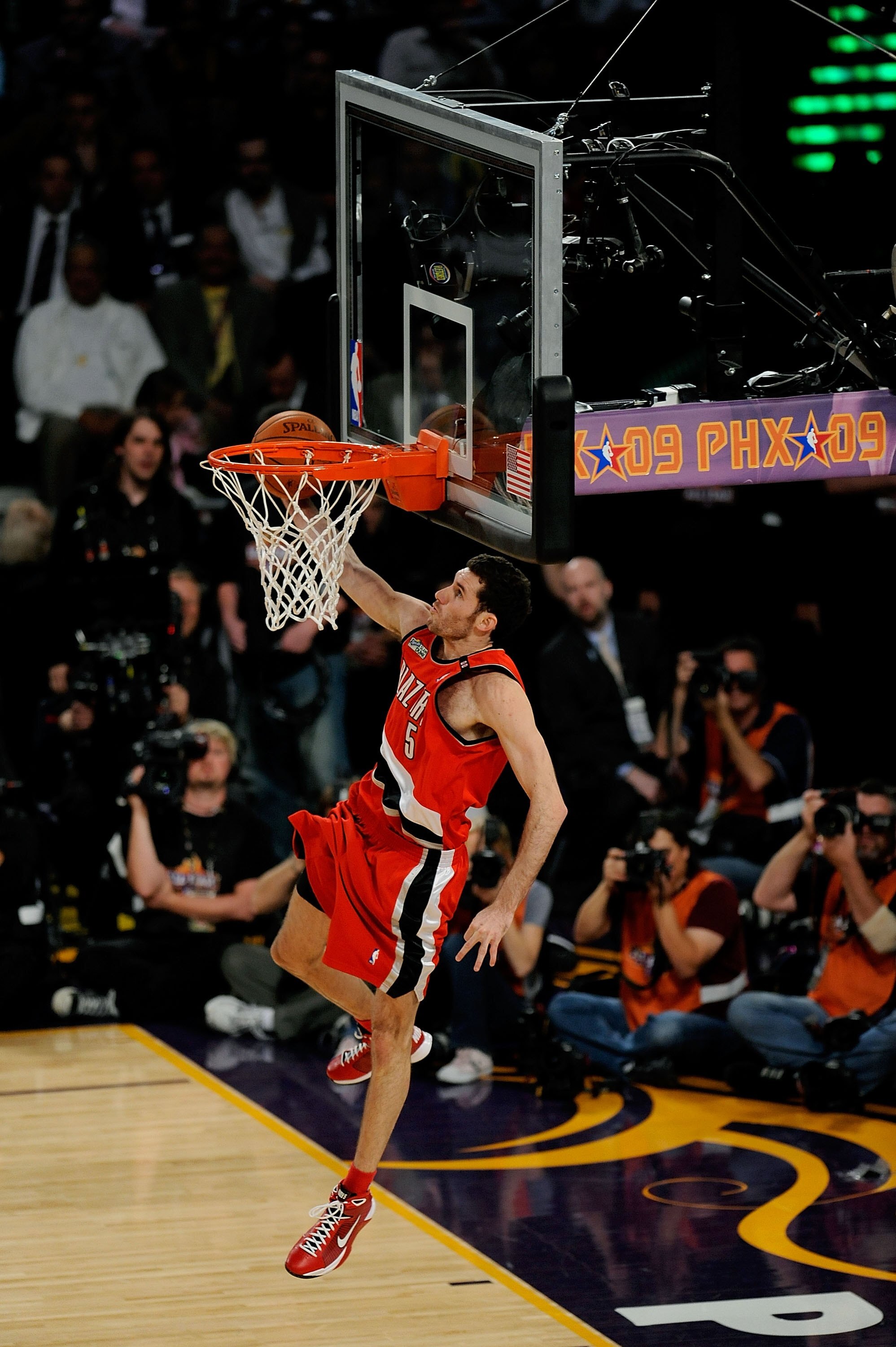 PHOENIX - FEBRUARY 14:  Rudy Fernandez of the Portland Trail Blazers participates in the Sprite Slam Dunk Contest on All-Star Saturday Night, part of 2009 NBA All-Star Weekend at US Airways Center on February 14, 2009 in Phoenix, Arizona.  NOTE TO USER: U