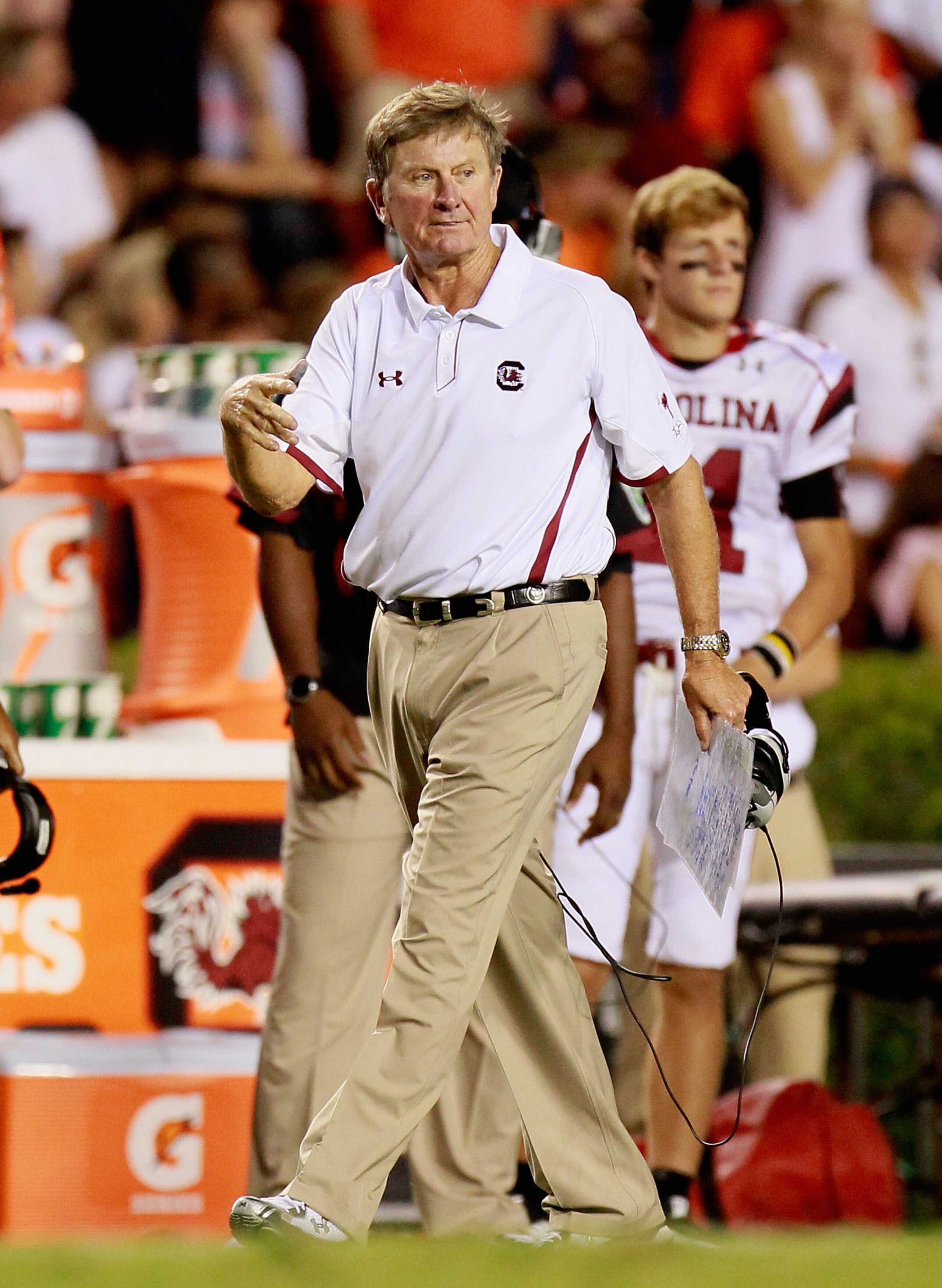 AUBURN, AL - SEPTEMBER 25: Head coach Steve Spurrier of the South Carolina Gamecocks against the Auburn Tigers at Jordan-Hare Stadium on September 25, 2010 in Auburn, Alabama. (Photo by Kevin C. Cox/Getty Images) AUBURN, AL - SEPTEMBER 25: Head coach Steve Spurrier of the South Carolina Gamecocks against the Auburn Tigers at Jordan-Hare Stadium on September 25, 2010 in Auburn, Alabama. (Photo by Kevin C. Cox/Getty Images)
