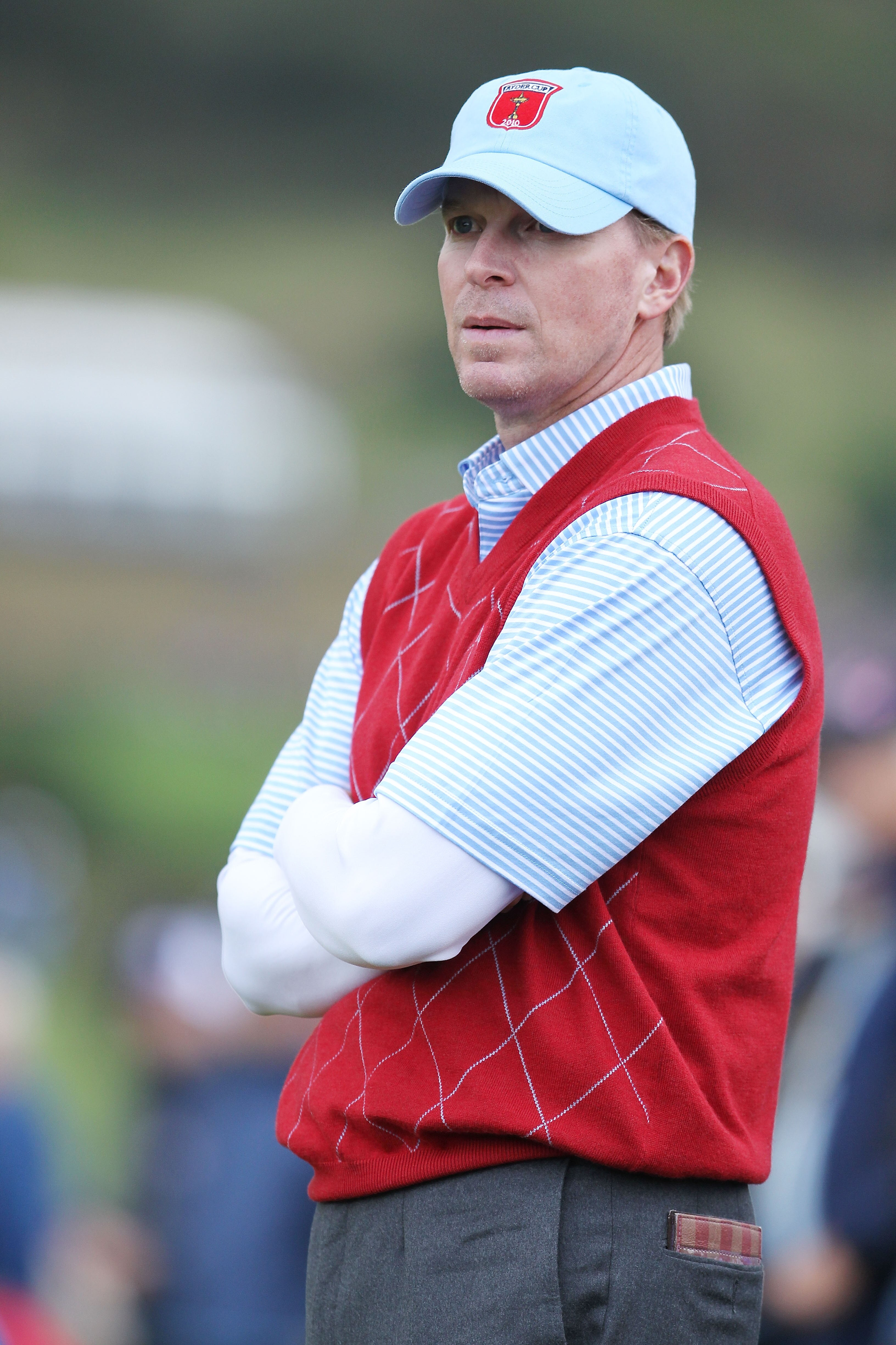 NEWPORT, WALES - OCTOBER 03:  Steve Stricker of the USA looks on during the  Fourball & Foursome Matches during the 2010 Ryder Cup at the Celtic Manor Resort on October 3, 2010 in Newport, Wales. (Photo by Andy Lyons/Getty Images)