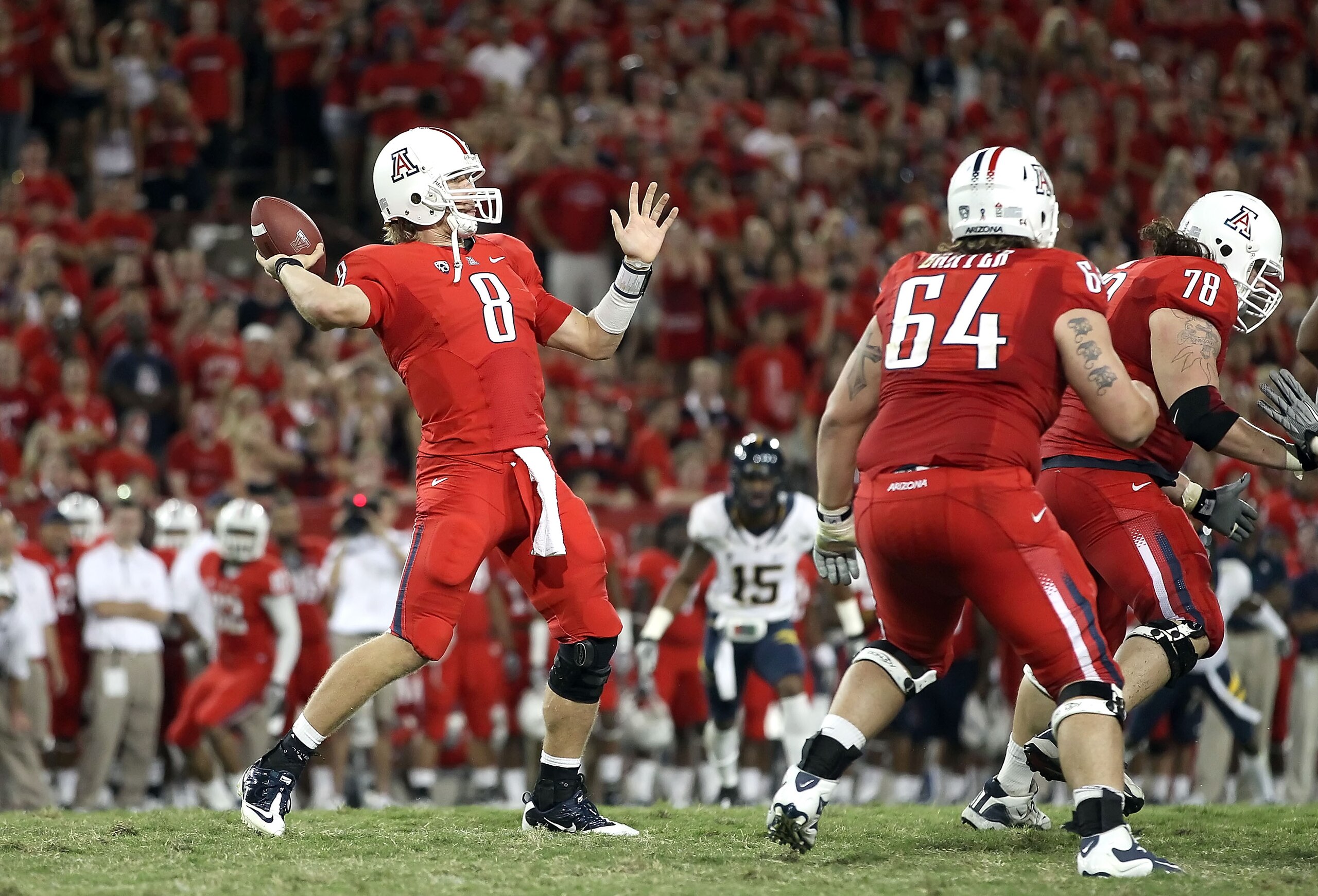 TUCSON, AZ - SEPTEMBER 25: Quarterback Nick Foles #8 of the Arizona Wildcats throws a pass during the college football game against the California Golden Bears at Arizona Stadium on September 25, 2010 in Tucson, Arizona. The Wildcats defeated the Golde TUCSON, AZ - SEPTEMBER 25: Quarterback Nick Foles #8 of the Arizona Wildcats throws a pass during the college football game against the California Golden Bears at Arizona Stadium on September 25, 2010 in Tucson, Arizona. The Wildcats defeated the Golde