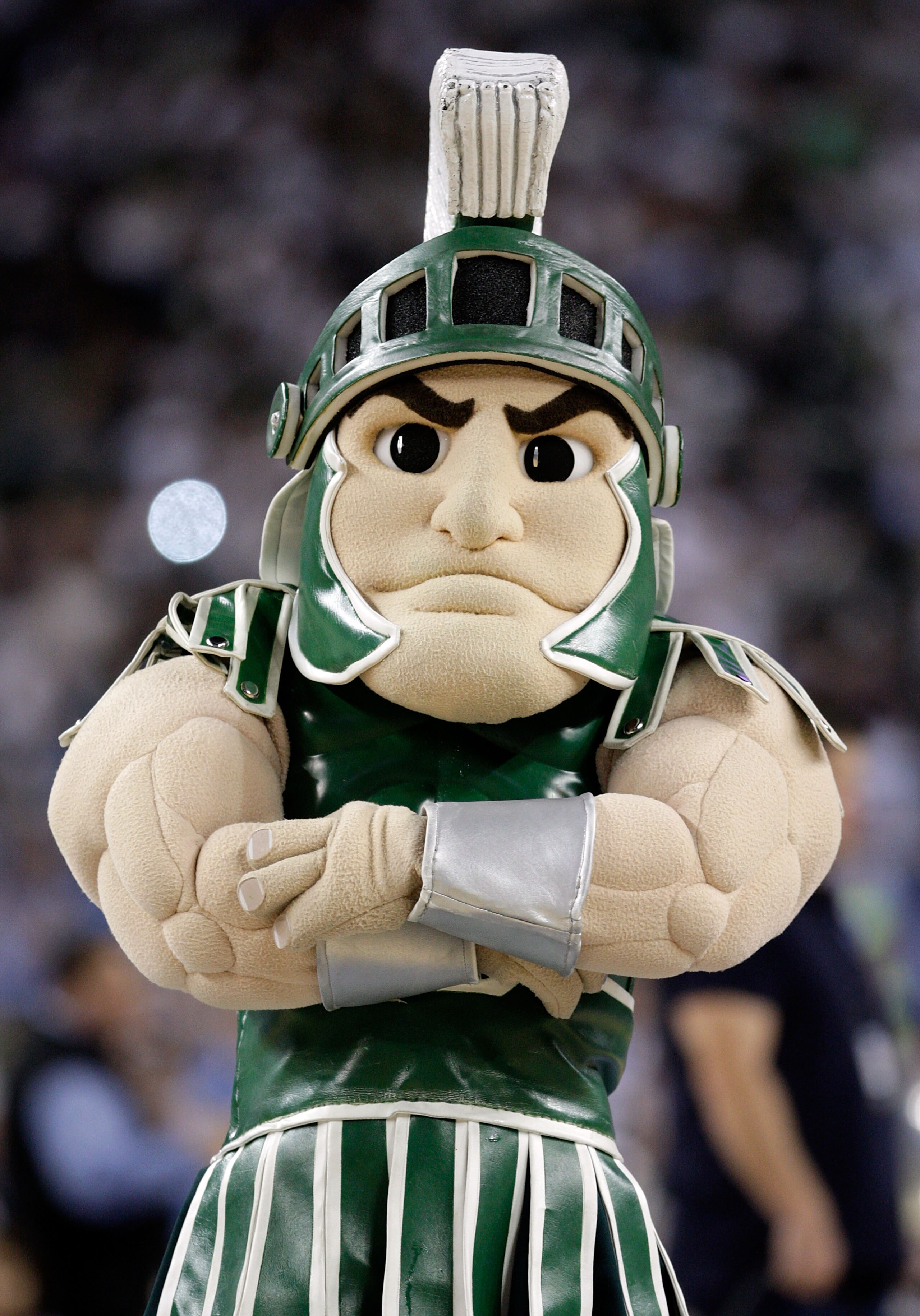DETROIT - APRIL 06:  Sparty the mascot for the Michigan State Spartans looks on in the first half against the North Carolina Tar Heels during the 2009 NCAA Division I Men's Basketball National Championship game at Ford Field on April 6, 2009 in Detroit, M