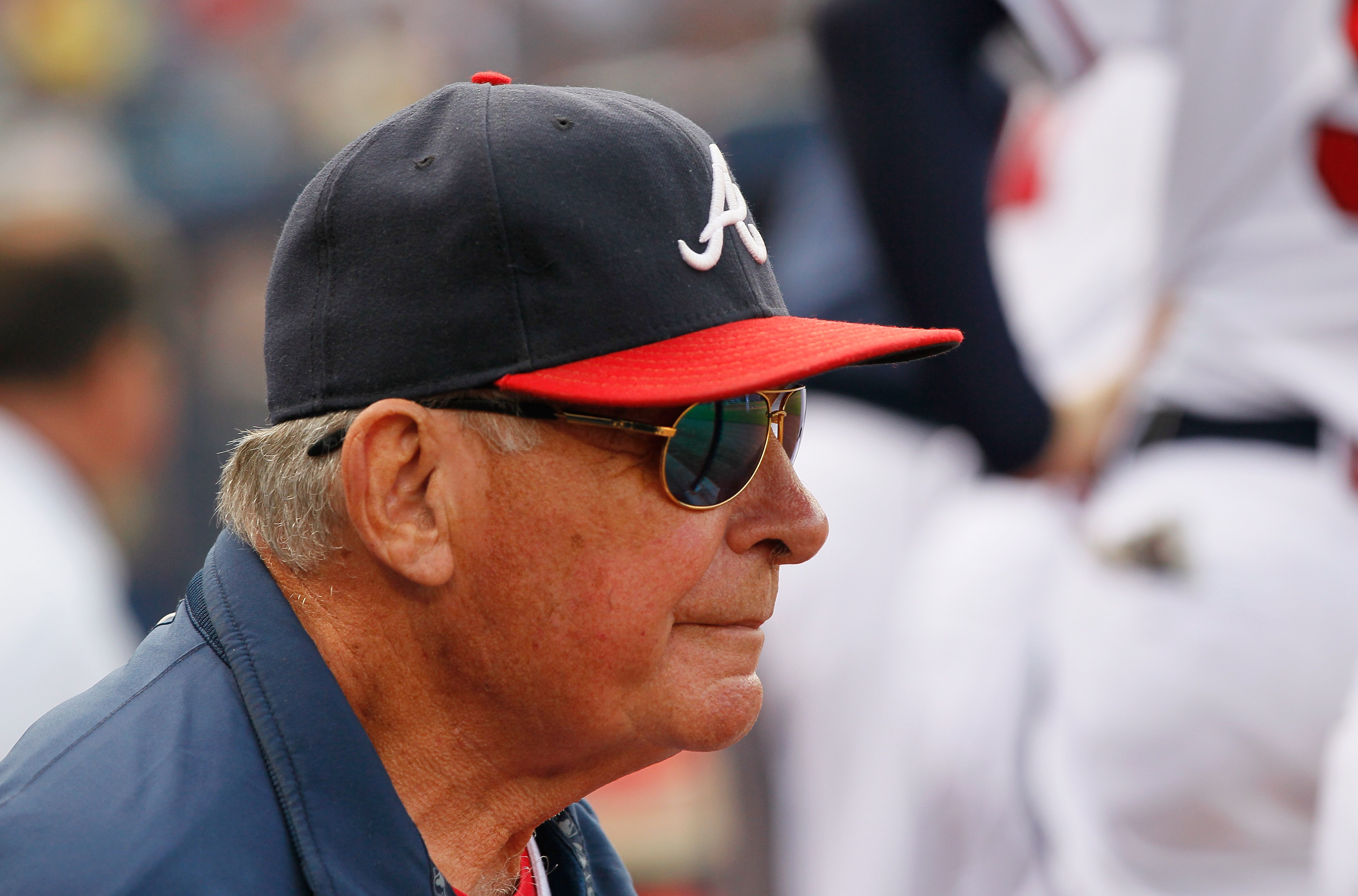 ATLANTA - SEPTEMBER 29:  Manager Bobby Cox #6 of the Atlanta Braves looks on from the dugout during the game against the Florida Marlins at Turner Field on September 29, 2010 in Atlanta, Georgia.  (Photo by Kevin C. Cox/Getty Images)