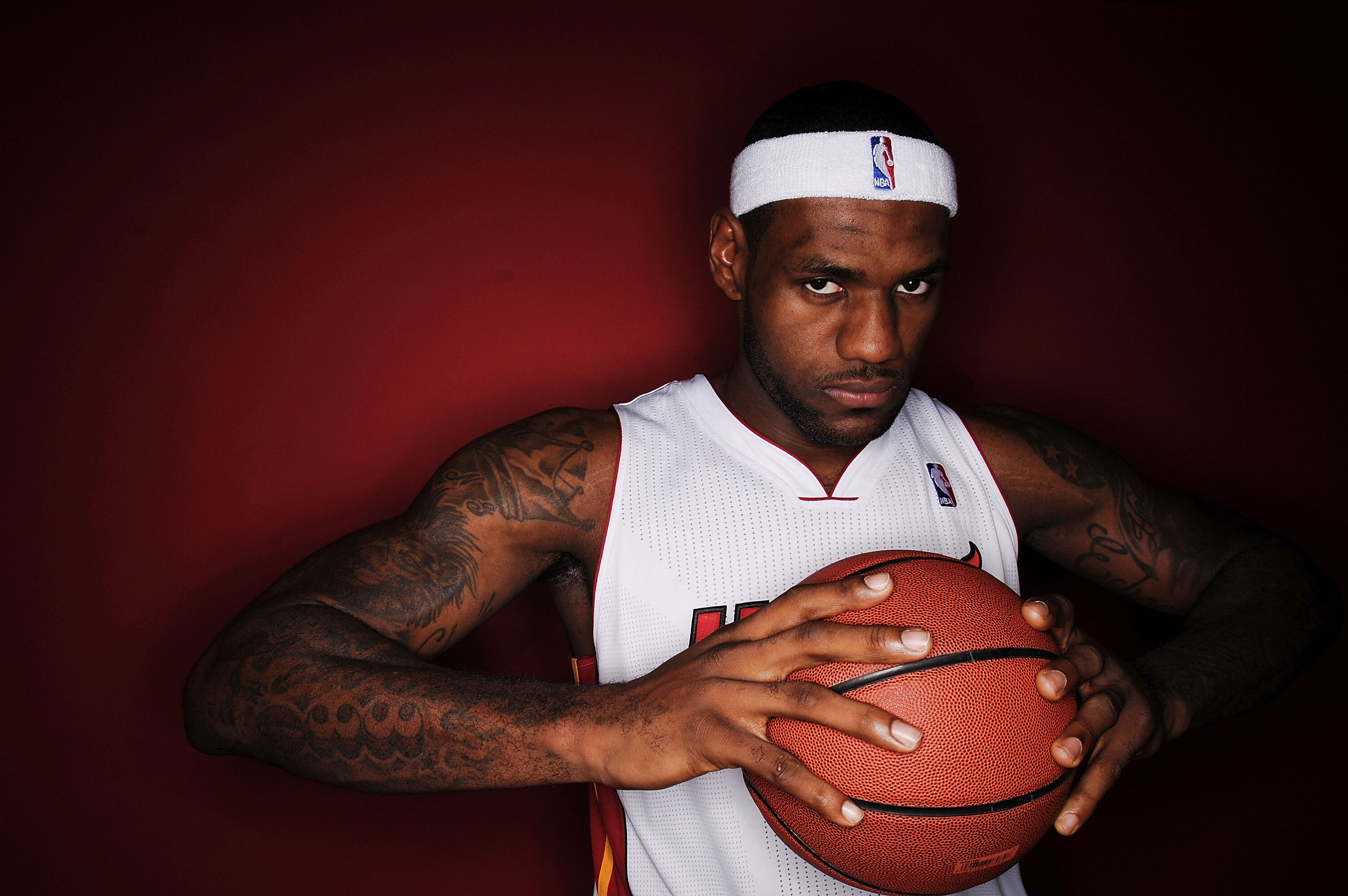 MIAMI - SEPTEMBER 27: LeBron James #6 of the Miami Heat pose for photos during media day at the Bank United Center on September 27, 2010 in Miami, Florida. (Photo by Marc Serota/Getty Images) MIAMI - SEPTEMBER 27: LeBron James #6 of the Miami Heat pose for photos during media day at the Bank United Center on September 27, 2010 in Miami, Florida. (Photo by Marc Serota/Getty Images)