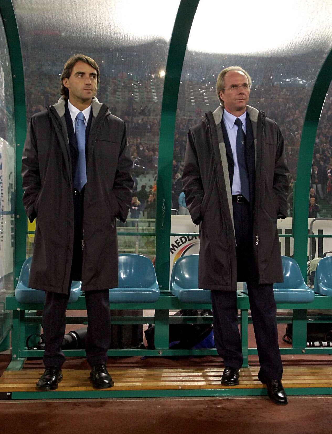 17 Dec 2000:  Roberto Mancini and Sven Goran Eriksson manager of Lazio before the Lazio v Roma league match at the Olympic Stadium, Rome, Italy.  Digital Image. Mandatory Credit: Ross Kinnaird/ALLSPORT