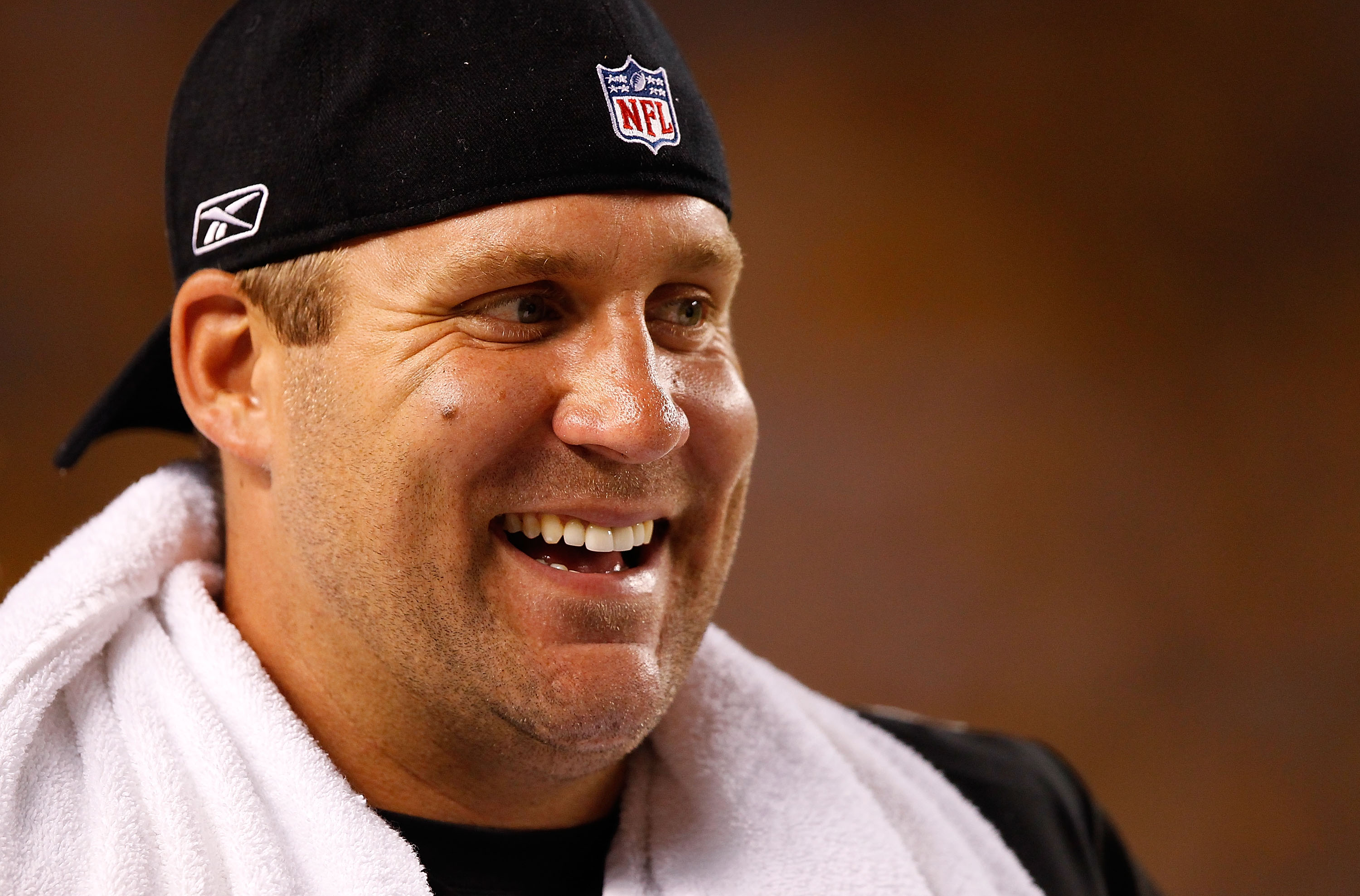 PITTSBURGH - SEPTEMBER 02:  Ben Roethlisberger #7 of the Pittsburgh Steelers laughs on the sideline during the 4th quarter against the Carolina Panthers during the preseason game on September 2, 2010 at Heinz Field in Pittsburgh, Pennsylvania.  (Photo by 