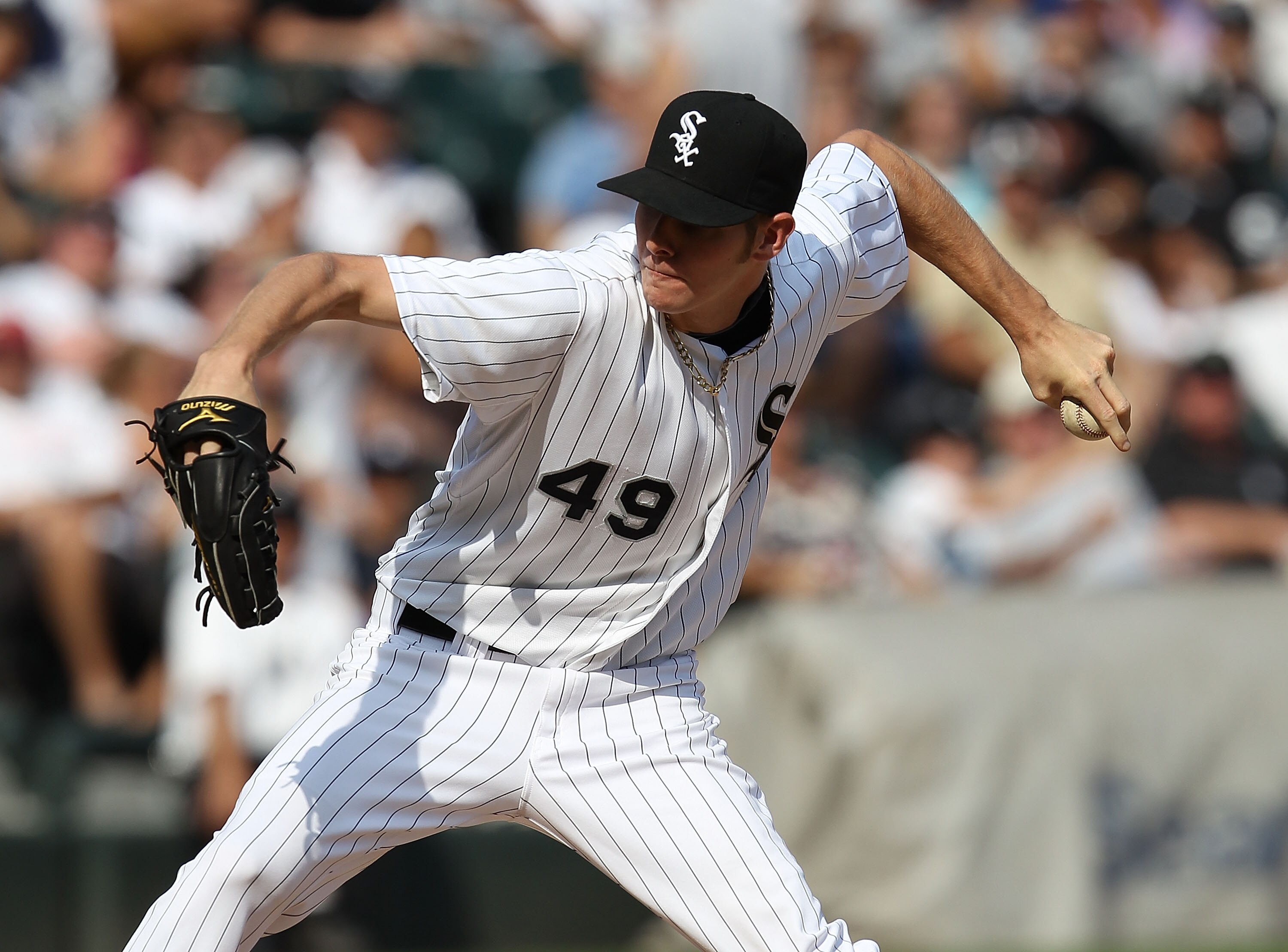 CHICAGO - AUGUST 29: Chris Sale #49 of the Chicago White Sox pitches against the New York Yankees at U.S. Cellular Field on August 29, 2010 in Chicago, Illinois. The Yankees defeated the White Sox 2-1. (Photo by Jonathan Daniel/Getty Images)