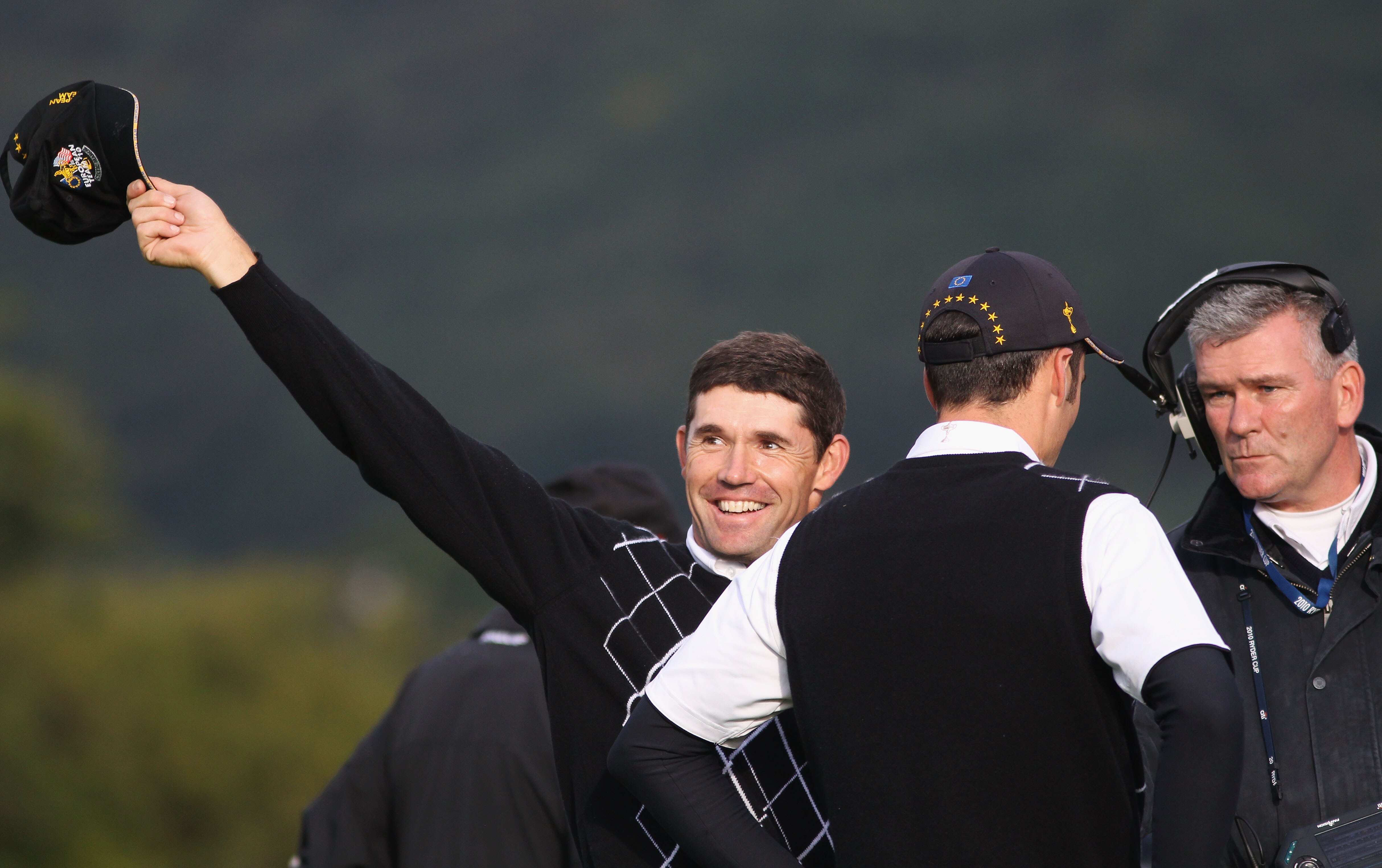 NEWPORT, WALES - OCTOBER 03:  Padraig Harrington of Europe celebrates winning his match on the 17th green during the Fourball & Foursome Matches during the 2010 Ryder Cup at the Celtic Manor Resort on October 3, 2010 in Newport, Wales.  (Photo by Jamie Sq