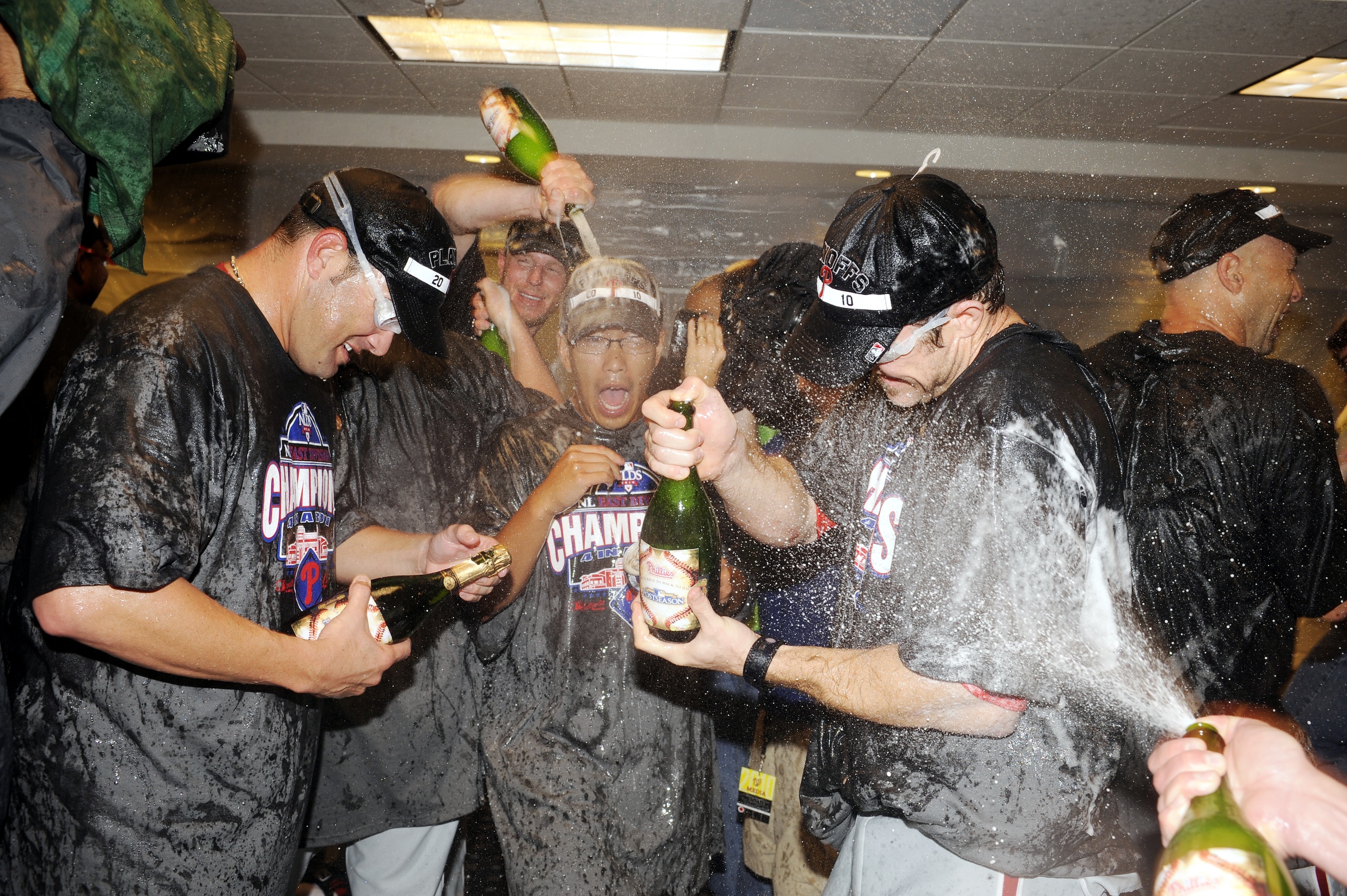 WASHINGTON - SEPTEMBER 27:  The Philadelphia Phillies celebrate clinching the National League East Title after a baseball game against the Washington Nationals on September 27, 2010 at Nationals Park in Washington, D.C.  The Phillies won 8-0.    (Photo by