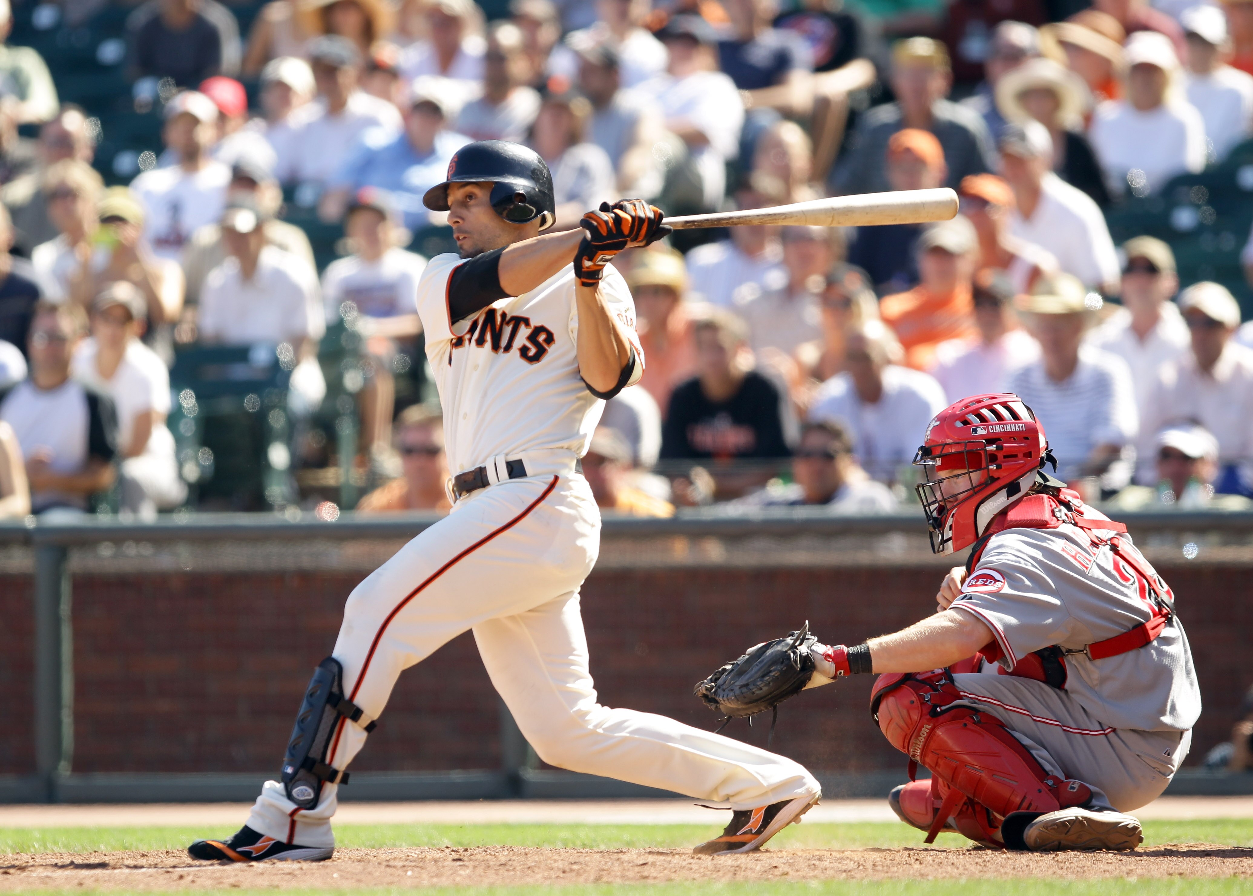SAN FRANCISCO - AUGUST 25:  Andres Torres #56 of the San Francisco Giants bats against the Cincinnati Reds at AT&T Park on August 25, 2010 in San Francisco, California.  (Photo by Ezra Shaw/Getty Images)