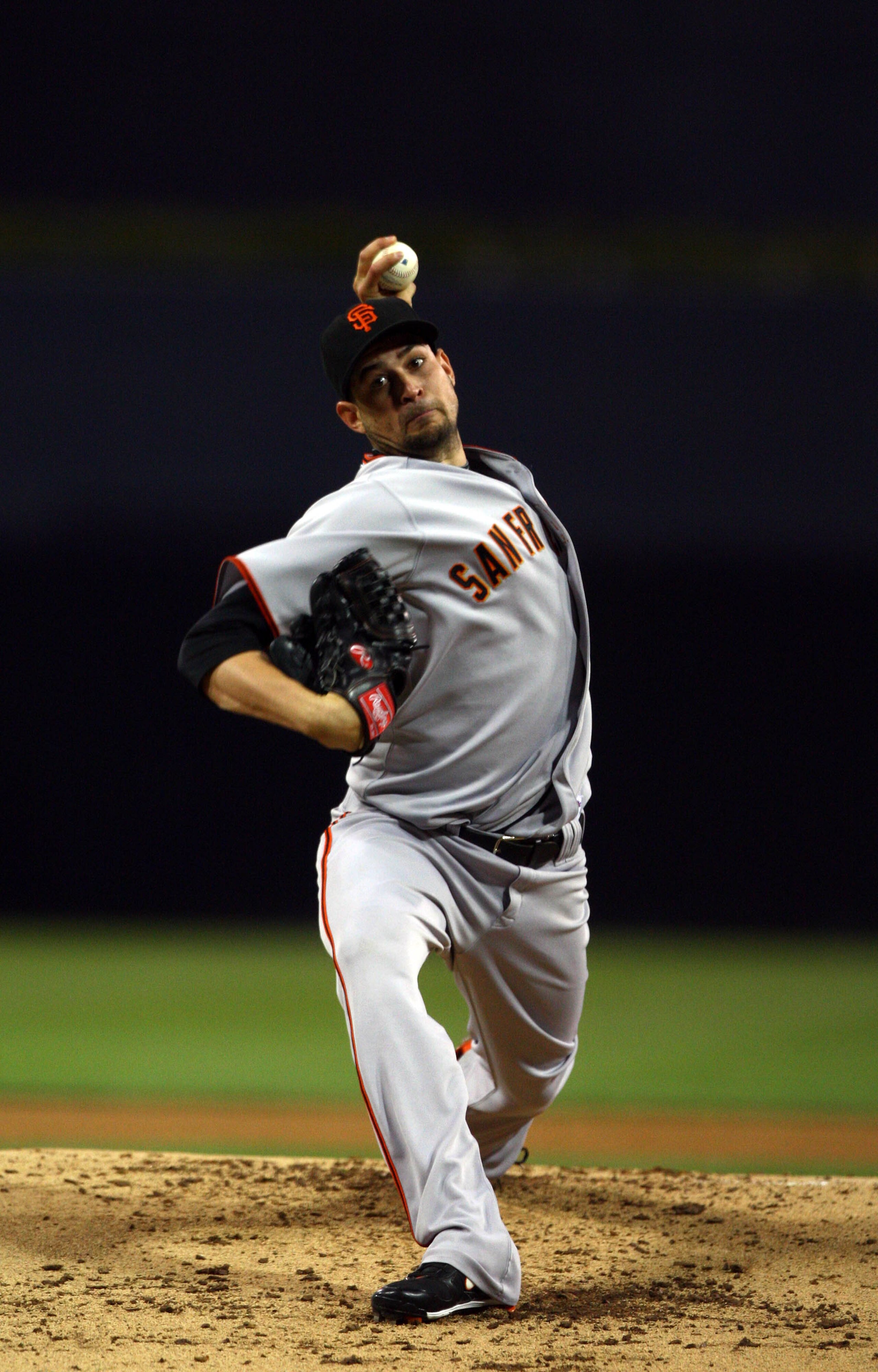 SAN DIEGO, CA - SEPTEMBER 10:  Starting Pitcher Jonathan Sanchez #57 of the San Francisco Giants throws the ball from the mound against the San Diego Padres during their MLB game on September 10, 2010 at Petco Park in San Diego, California. (Photo by Dona