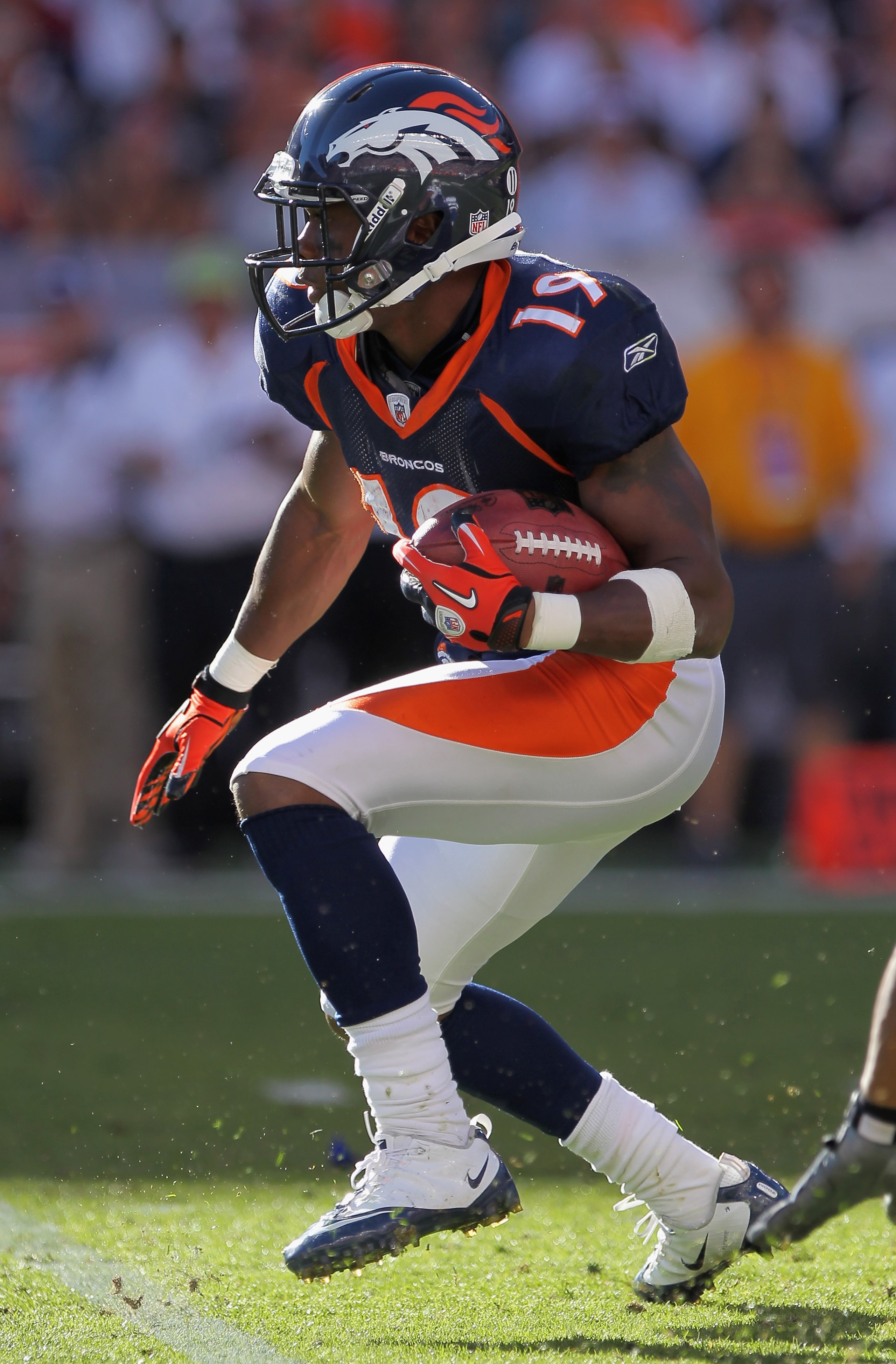 DENVER - SEPTEMBER 26:  Eddie Royal #19 of the Denver Broncos receives a punt gainst the Indianapolis Colts at INVESCO Field at Mile High on September 26, 2010 in Denver, Colorado. The Colts defeated the Broncos 27-13.  (Photo by Doug Pensinger/Getty Imag