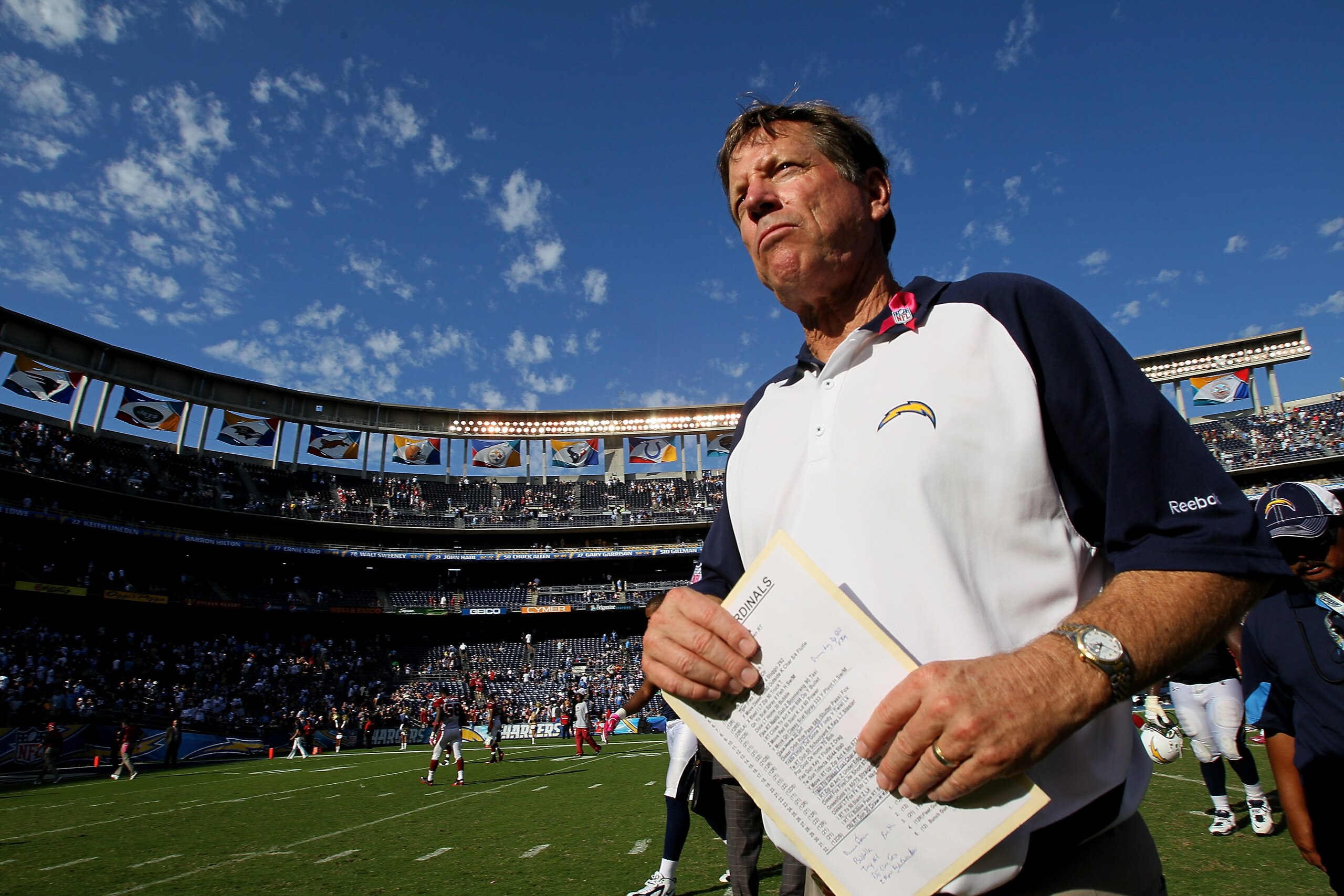 SAN DIEGO - OCTOBER 03: Head coach Norv Turner of the San Diego Chargers walks off the field after the game against the Arizona Cardinals at Qualcomm Stadium on October 3, 2010 in San Diego, California. (Photo by Stephen Dunn/Getty Images) SAN DIEGO - OCTOBER 03: Head coach Norv Turner of the San Diego Chargers walks off the field after the game against the Arizona Cardinals at Qualcomm Stadium on October 3, 2010 in San Diego, California. (Photo by Stephen Dunn/Getty Images)