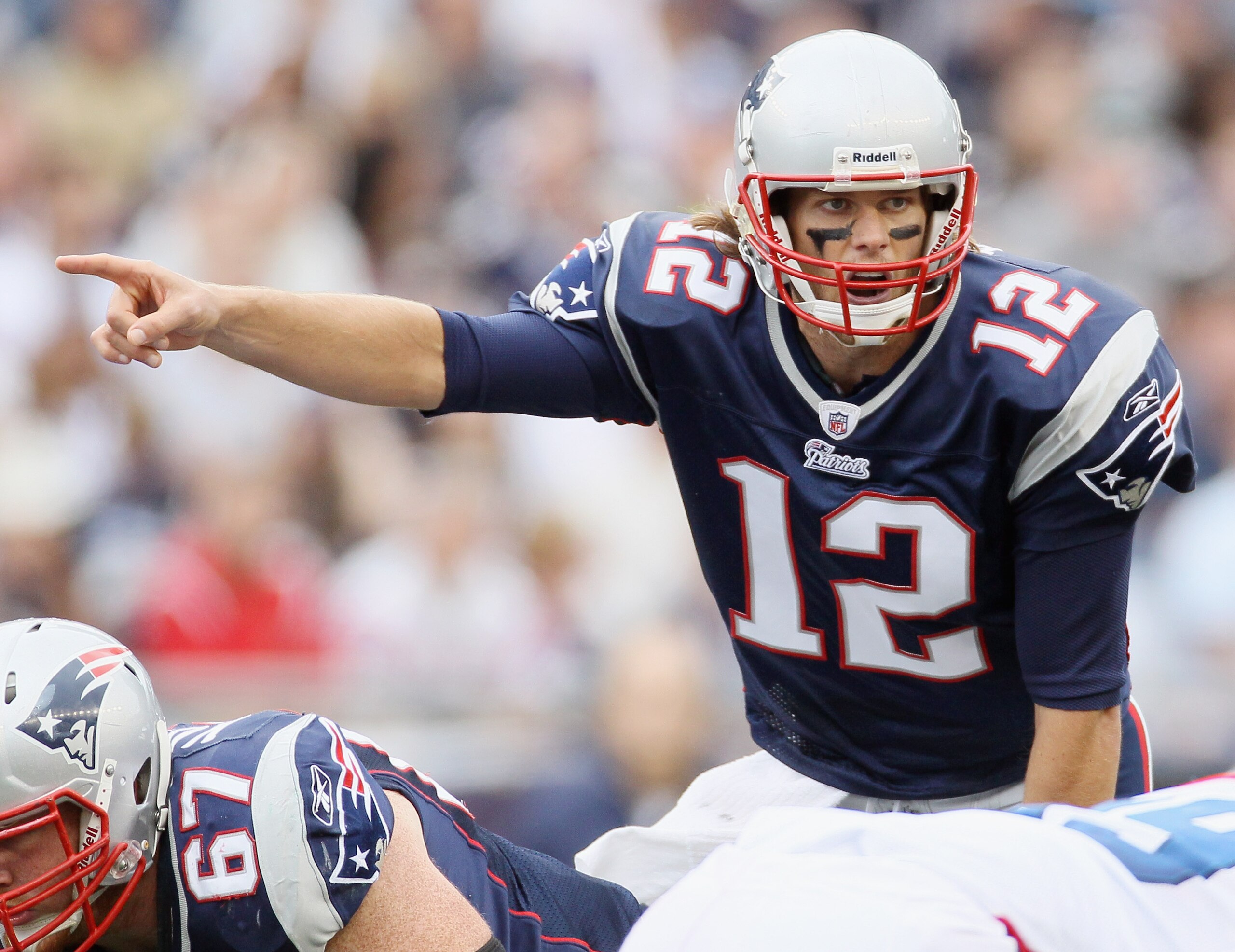 FOXBORO, MA - SEPTEMBER 26:  Tom Brady #12 of the New England Patriots calls out the play in the third quarter against the Buffalo Bills during on September 26, 2010 at Gillette Stadium in Foxboro, Massachusetts. The Patriots defeated the Bills 38-30.  (P