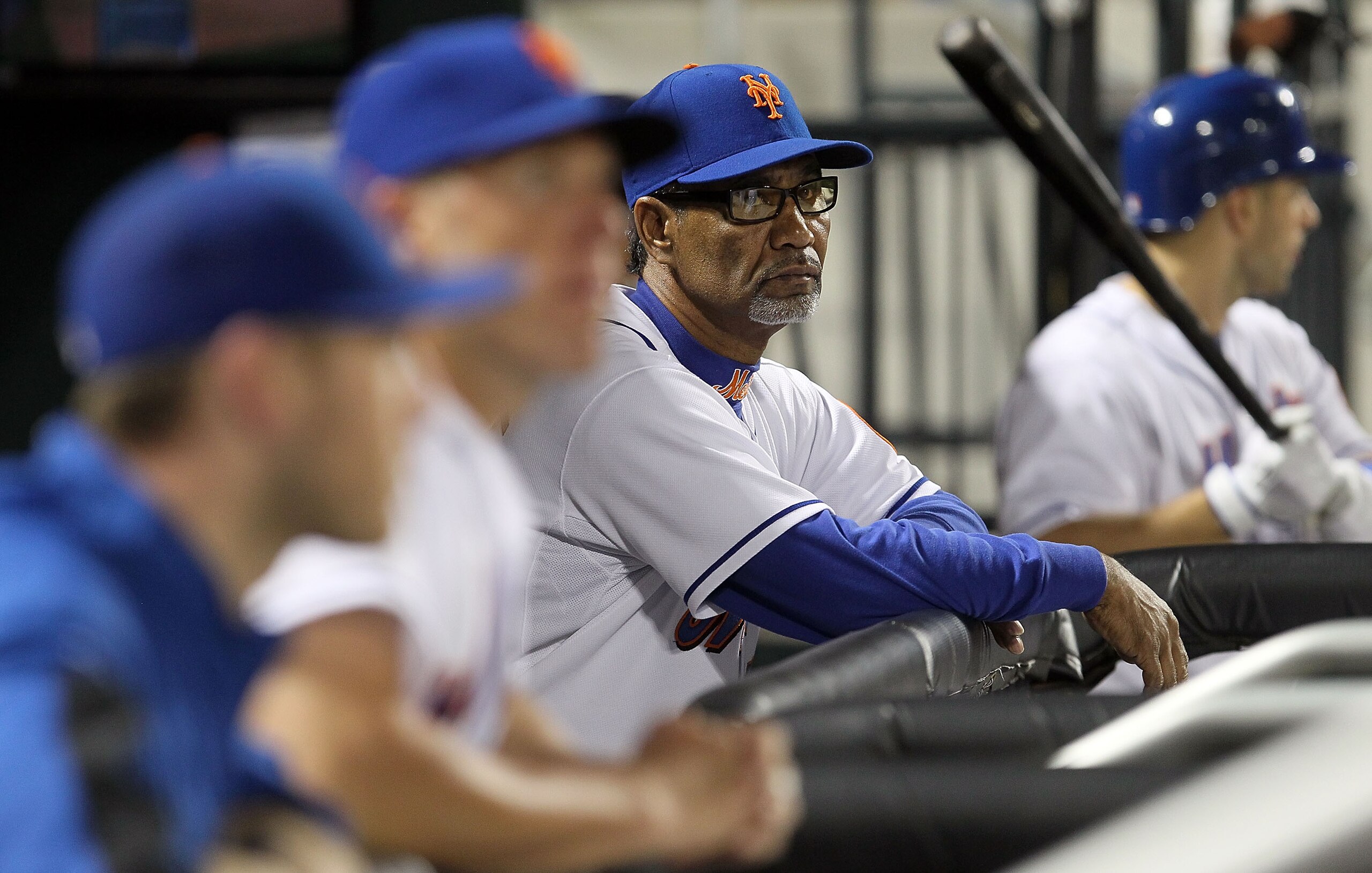 NEW YORK - AUGUST 28:  Manager Jerry Manuel of the New York Mets looks on from the dugout against the Houston Astros on August 28, 2010 at Citi Field in the Flushing neighborhood of the Queens borough of New York City.  (Photo by Jim McIsaac/Getty Images)