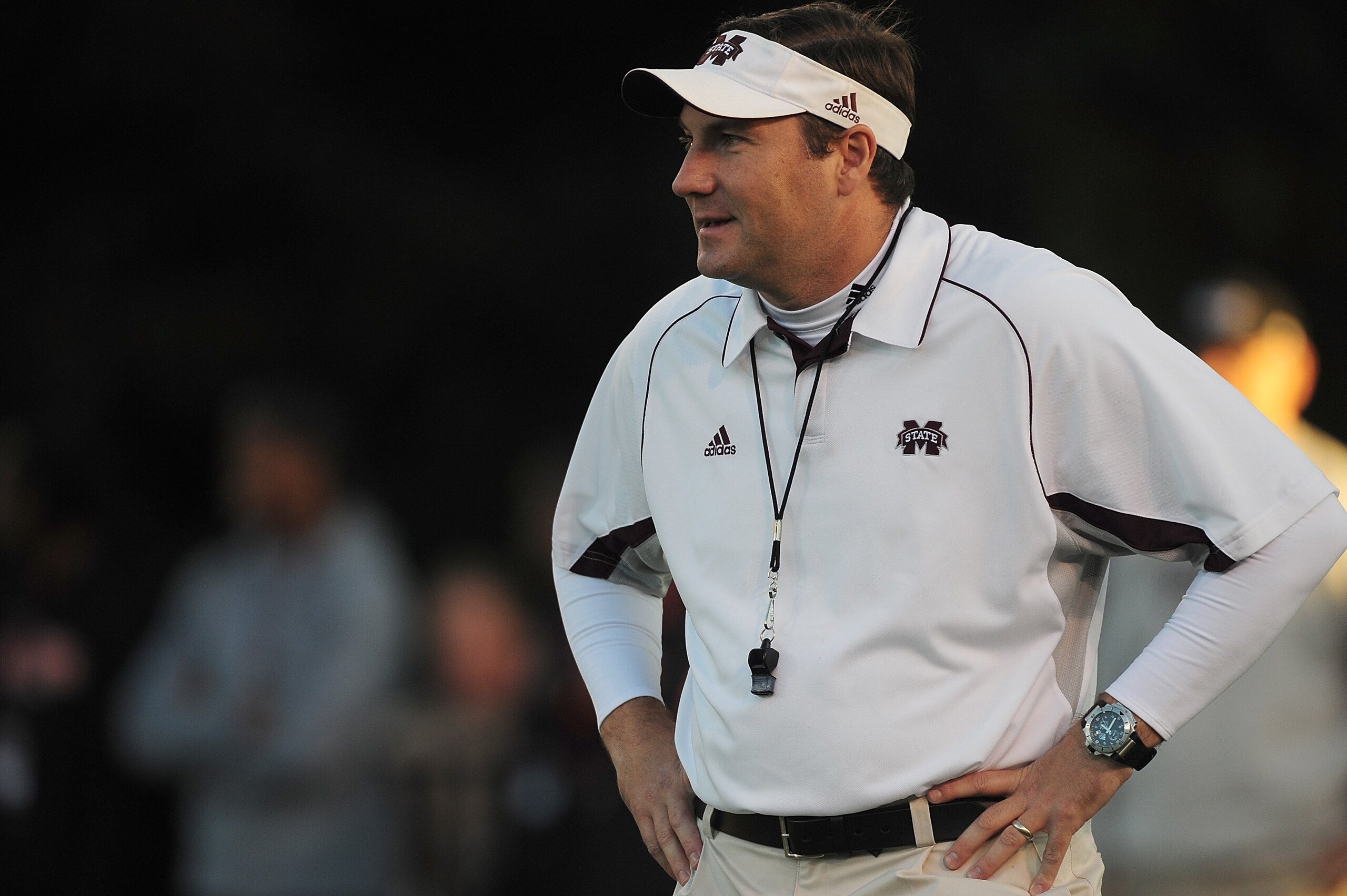 STARKVILLE, MS - OCTOBER 24:  Head coach Dan Mullen of the Mississippi State Bulldogs, during pre game warm up against the Florida Gators, at Davis Wade Stadium on  October 24, 2009 in Starkville, Mississippi  (Photo by Rick Dole/Getty Images)