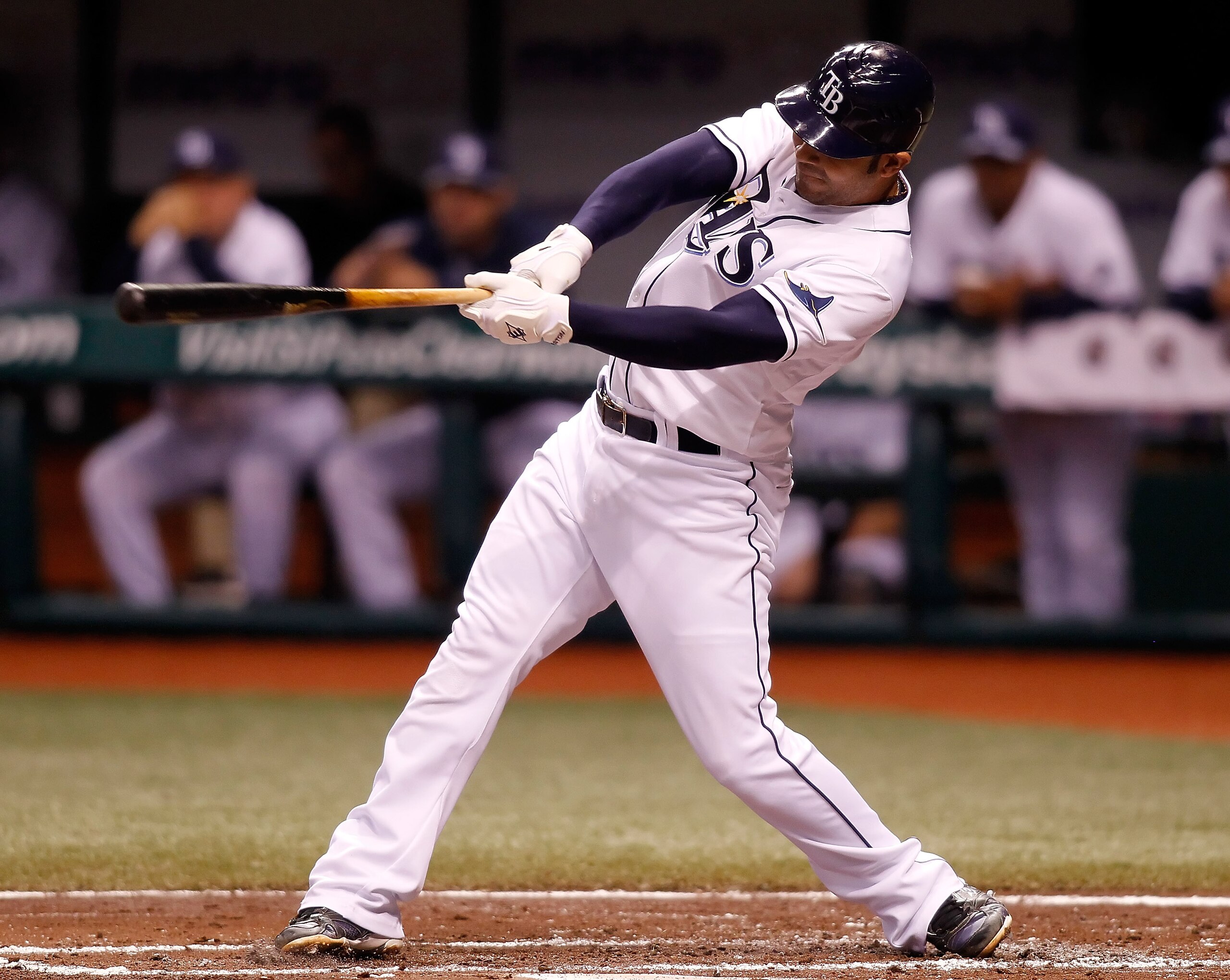 ST. PETERSBURG, FL - SEPTEMBER 29:  Infielder Carlos Pena #23 of the Tampa Bay Rays fouls off a pitch against the Baltimore Orioles during the game at Tropicana Field on September 29, 2010 in St. Petersburg, Florida.  (Photo by J. Meric/Getty Images)