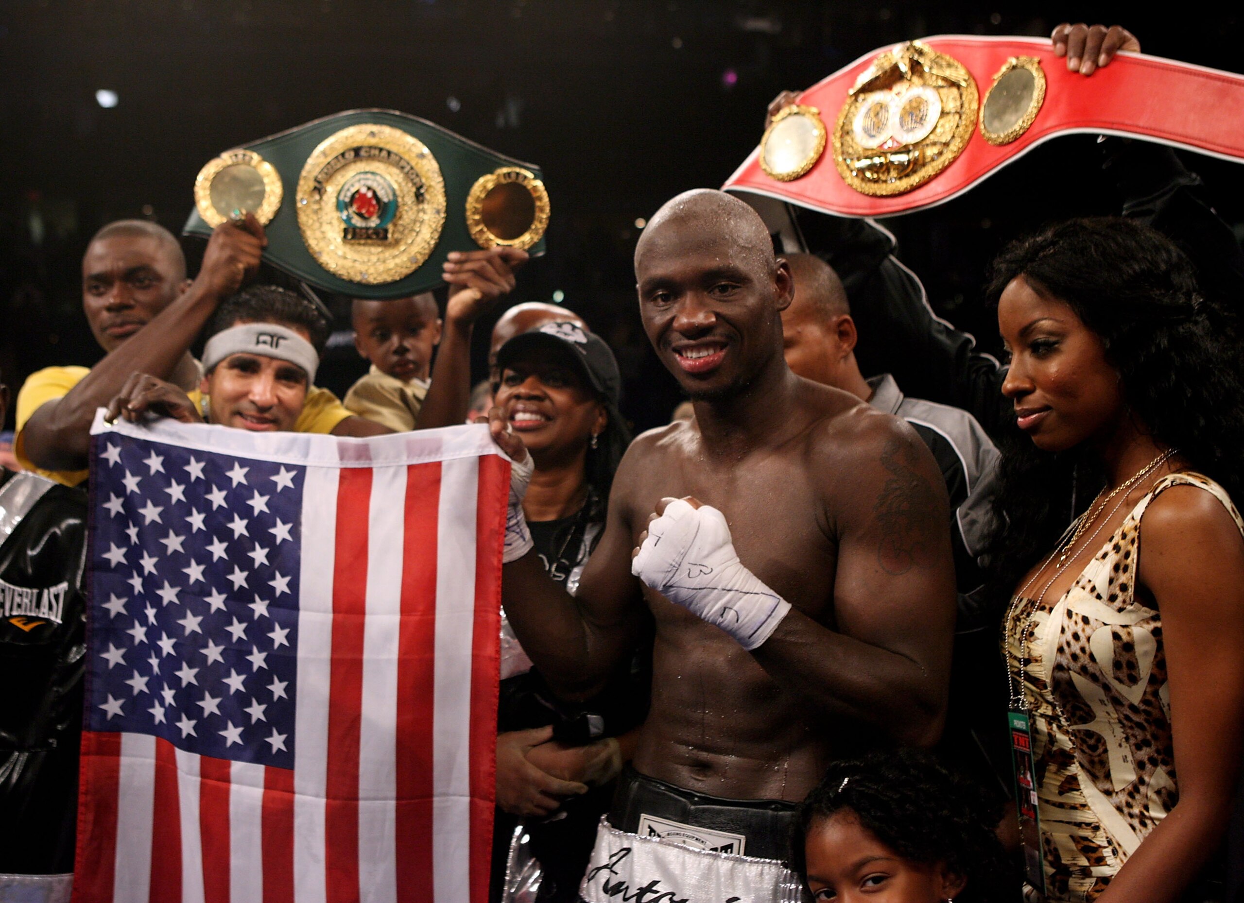 TAMPA, FLORIDA - APRIL 12: Antonio Tarver celebrates beating Clinton Woods during the IBO, IBF light-Heavyweight title fight on April 12, 2008 at the St. Pete Times Forum in Tampa, Florida. (Photo by John Gichigi/Getty Images)