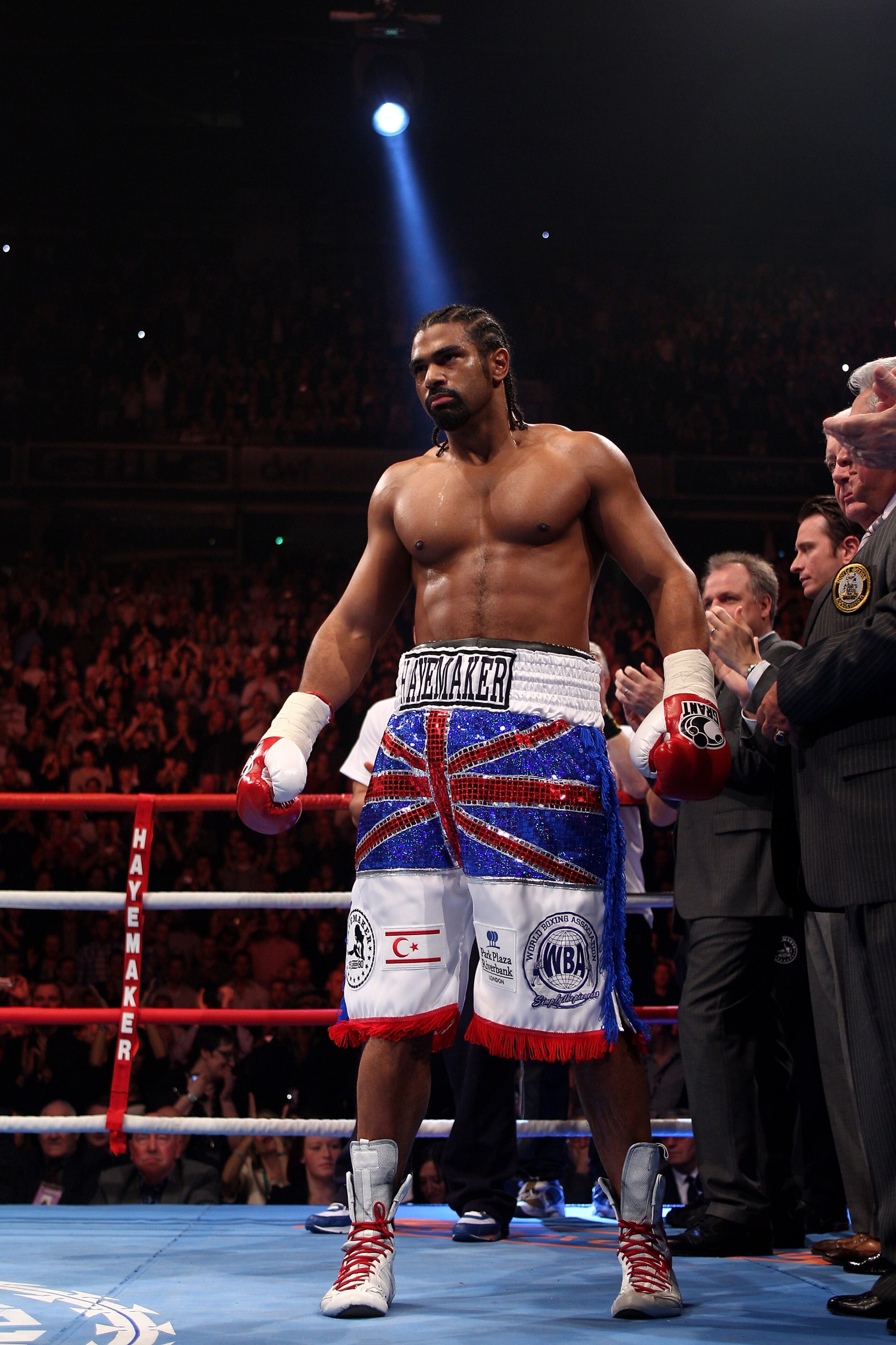 MANCHESTER, ENGLAND - APRIL 03:  David Haye of England is introduced to the crowd before fighting John Ruiz of USA during the World Heavyweight Bout at the MEN Arena on April 3, 2010 in Manchester, England.  (Photo by Michael Steele/Getty Images)