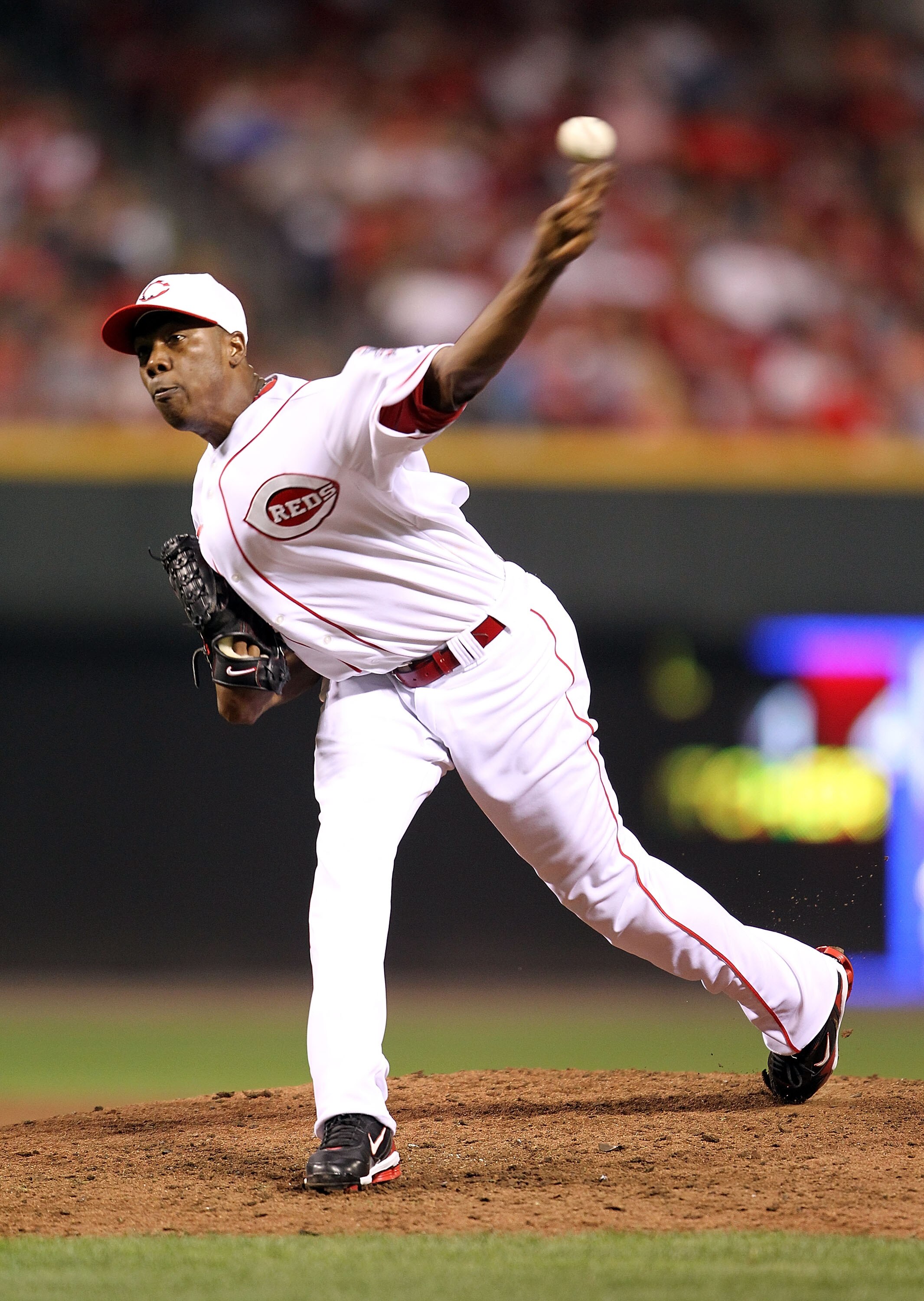 CINCINNATI - SEPTEMBER 11:  Aroldis Chapman #54 of the Cincinnati Reds throws a pitch during the game against the Pittsburg Pirates at Great American Ball Park on September 11, 2010 in Cincinnati, Ohio. The Reds won 5-4.  (Photo by Andy Lyons/Getty Images
