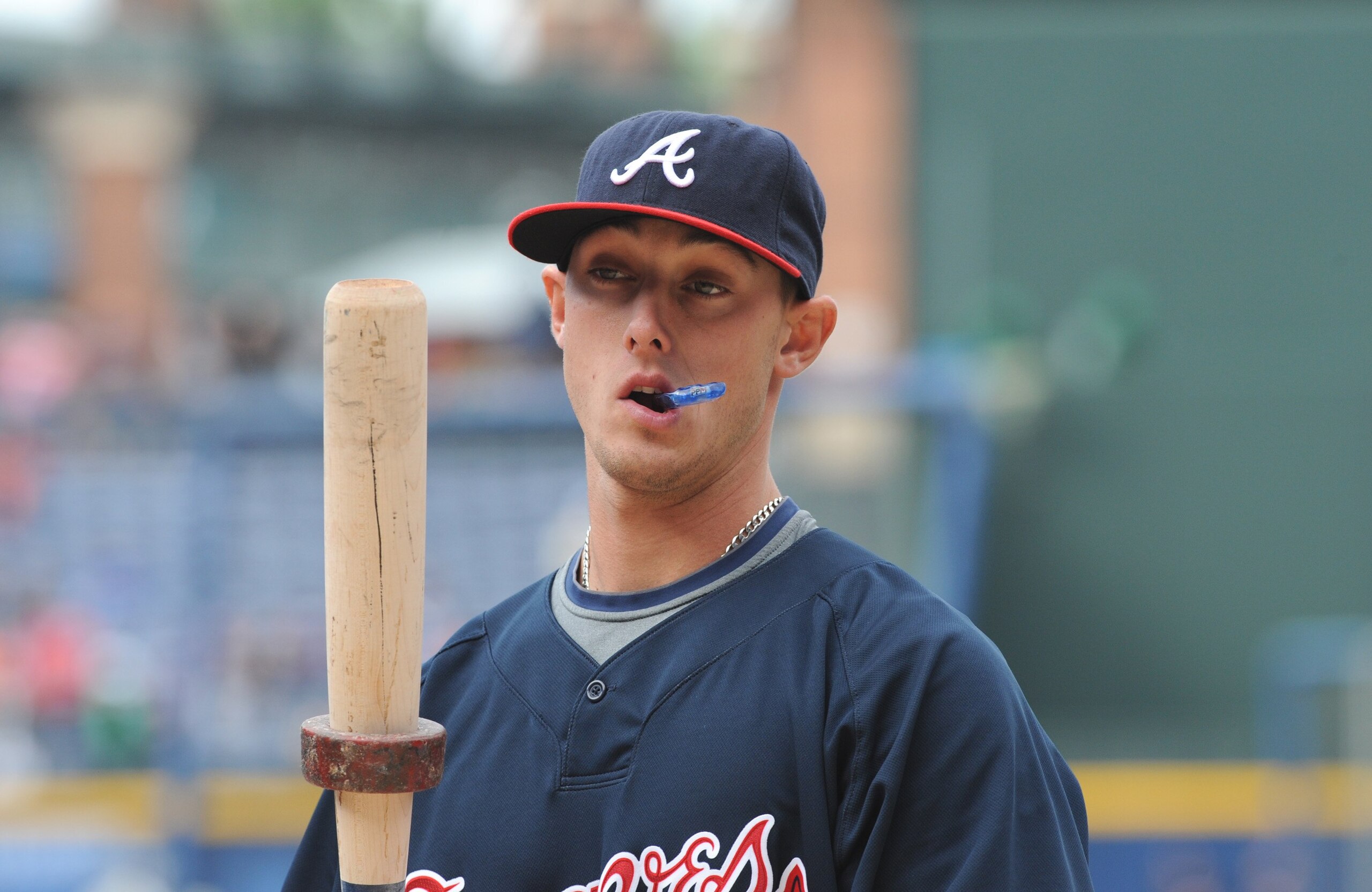 ATLANTA - APRIL 11: Outfielder Jordan Schafer #24 of the Atlanta Braves takes batting practice before play against the Washington Nationals on April 11, 2009 at Turner Field in Atlanta, Georgia.  (Photo by Al Messerschmidt/Getty Images)