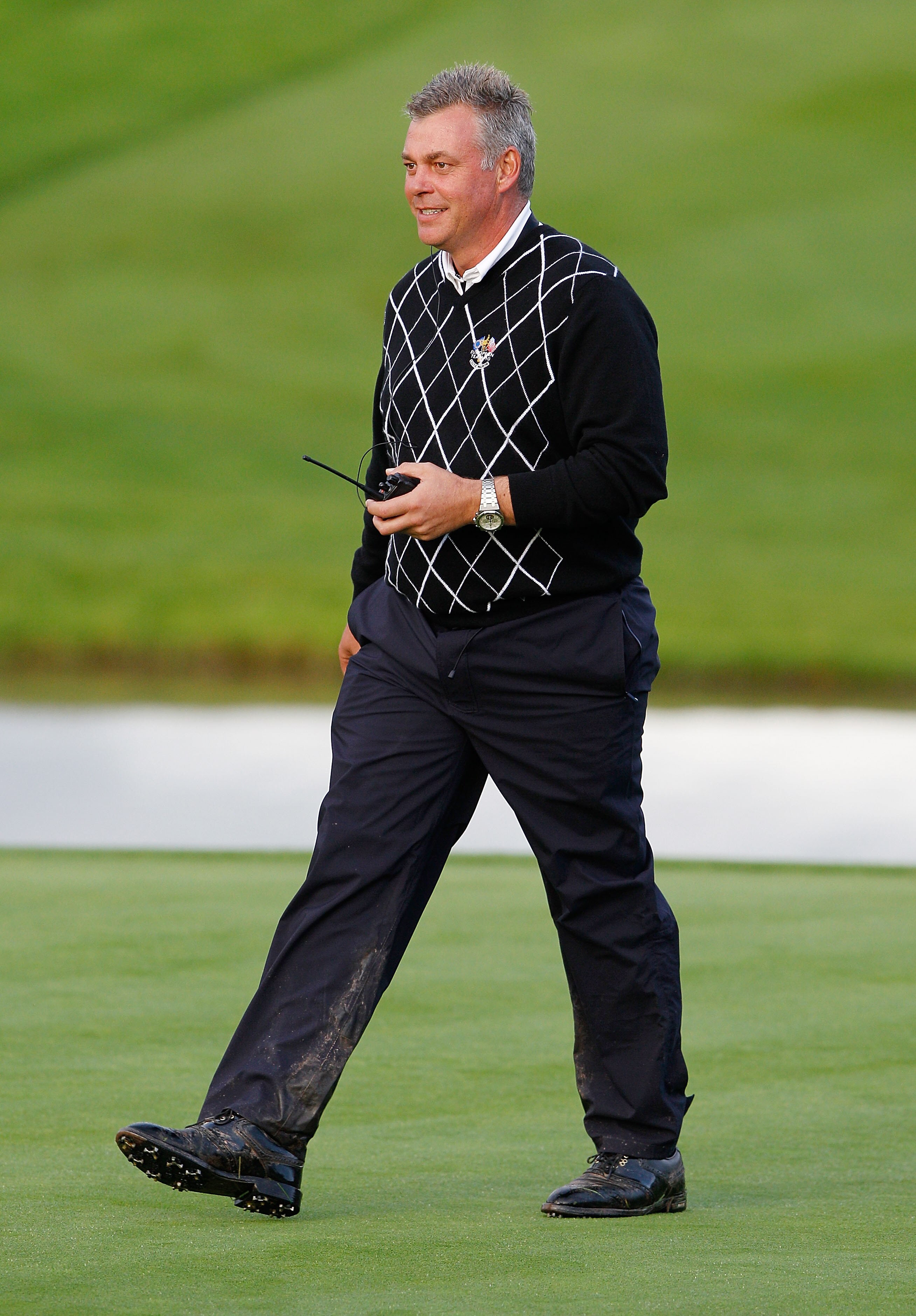 NEWPORT, WALES - OCTOBER 03:  Europe Vice Captain Darren Clarke looks on during the  Fourball & Foursome Matches during the 2010 Ryder Cup at the Celtic Manor Resort on October 3, 2010 in Newport, Wales.  (Photo by Sam Greenwood/Getty Images)