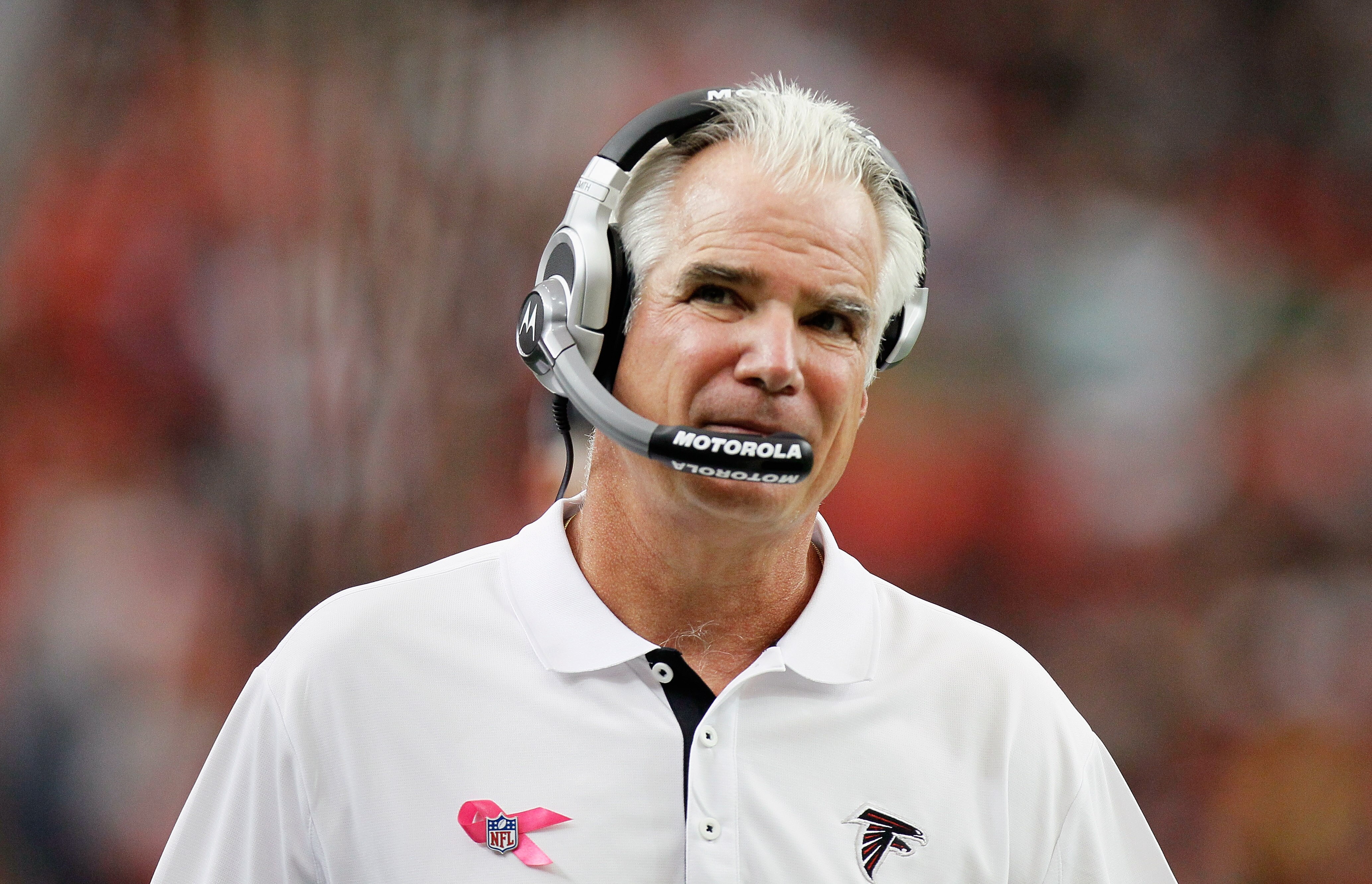 ATLANTA - OCTOBER 03:  Head coach Mike Smith of the Atlanta Falcons looks on during the game against the San Francisco 49ers at Georgia Dome on October 3, 2010 in Atlanta, Georgia.  (Photo by Kevin C. Cox/Getty Images)