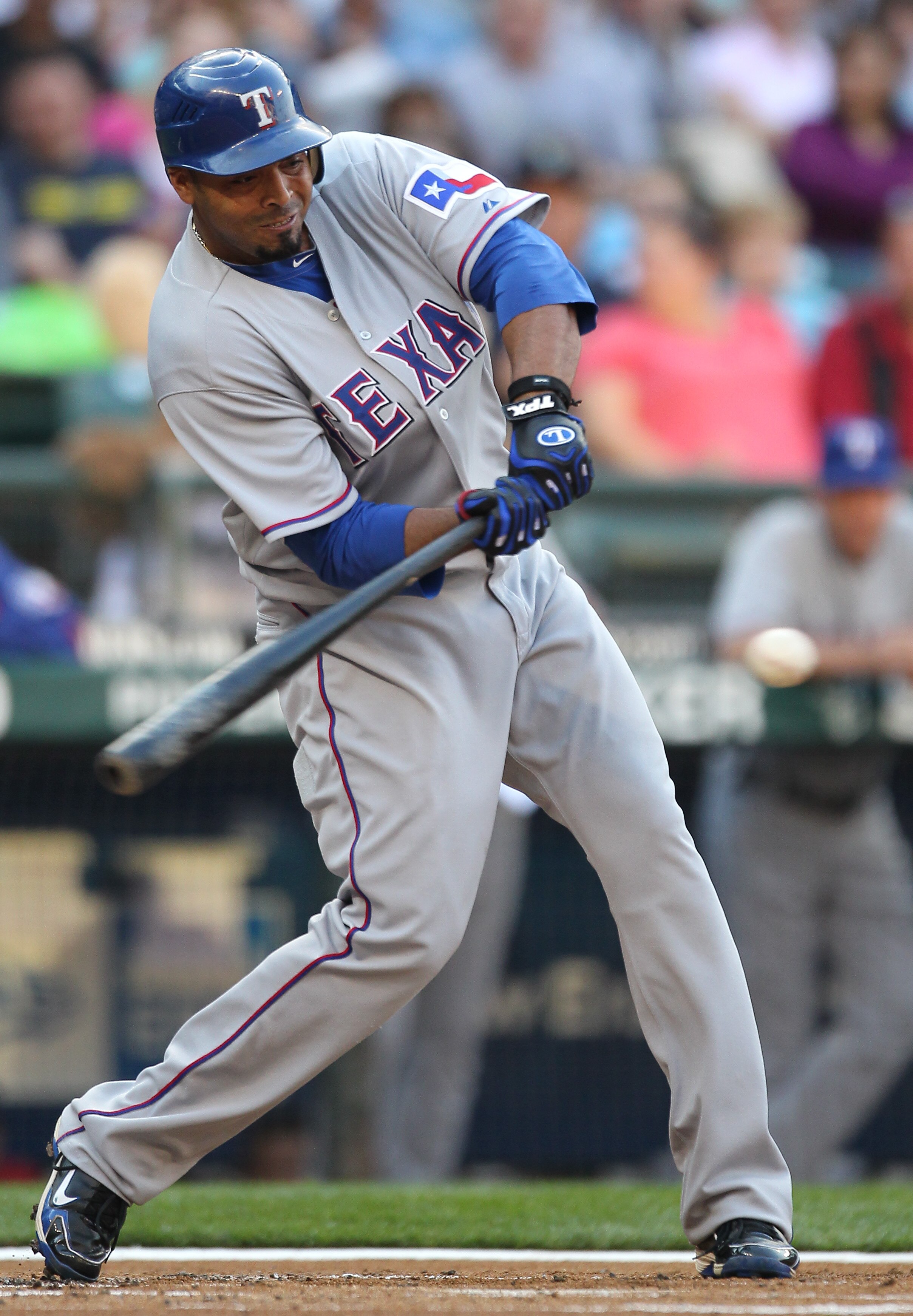 SEATTLE - AUGUST 03:  Nelson Cruz #17 of the Texas Rangers bats against the Seattle Mariners at Safeco Field on August 3, 2010 in Seattle, Washington. (Photo by Otto Greule Jr/Getty Images)