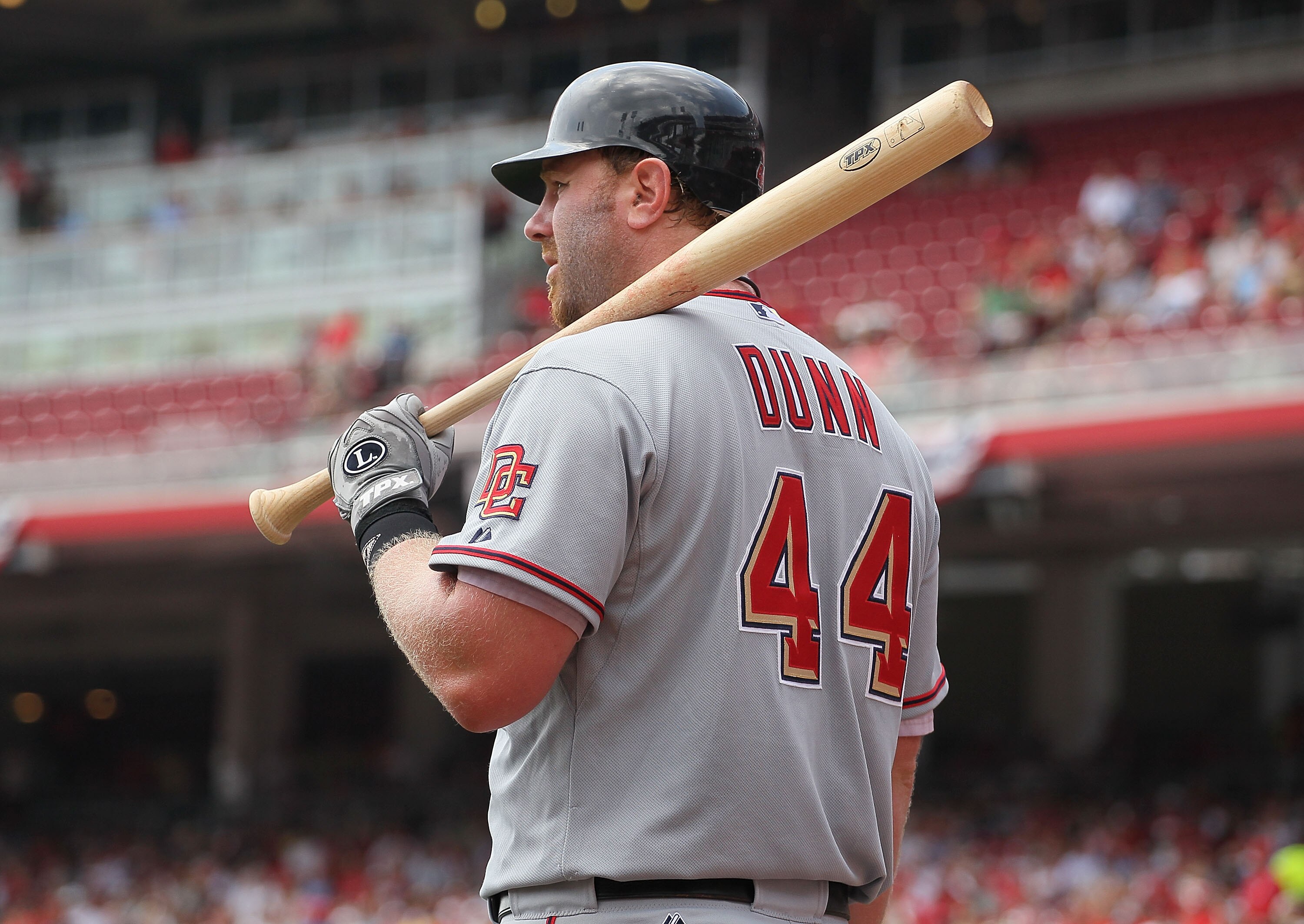 CINCINNATI - JULY 22:  Adam Dunn #44 of the Washington Nationals is pictured during the game against the Cincinnati Reds at Great American Ball Park on July 22, 2010 in Cincinnati, Ohio.  (Photo by Andy Lyons/Getty Images)