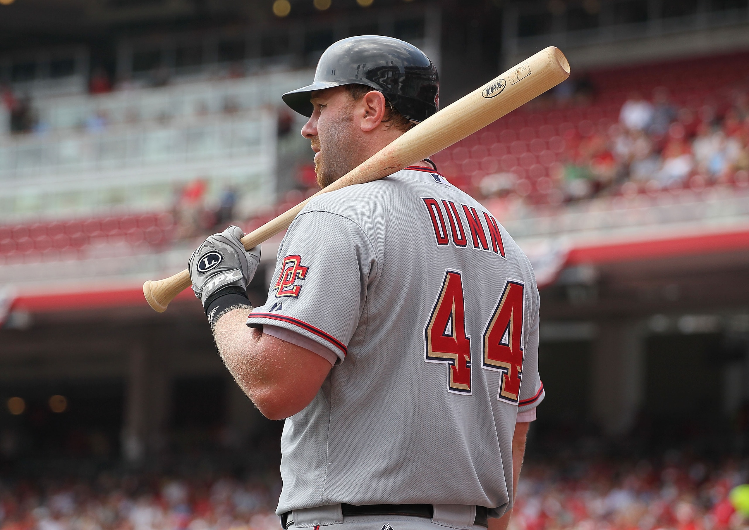 CINCINNATI - JULY 22:  Adam Dunn #44 of the Washington Nationals is pictured during the game against the Cincinnati Reds at Great American Ball Park on July 22, 2010 in Cincinnati, Ohio.  (Photo by Andy Lyons/Getty Images)