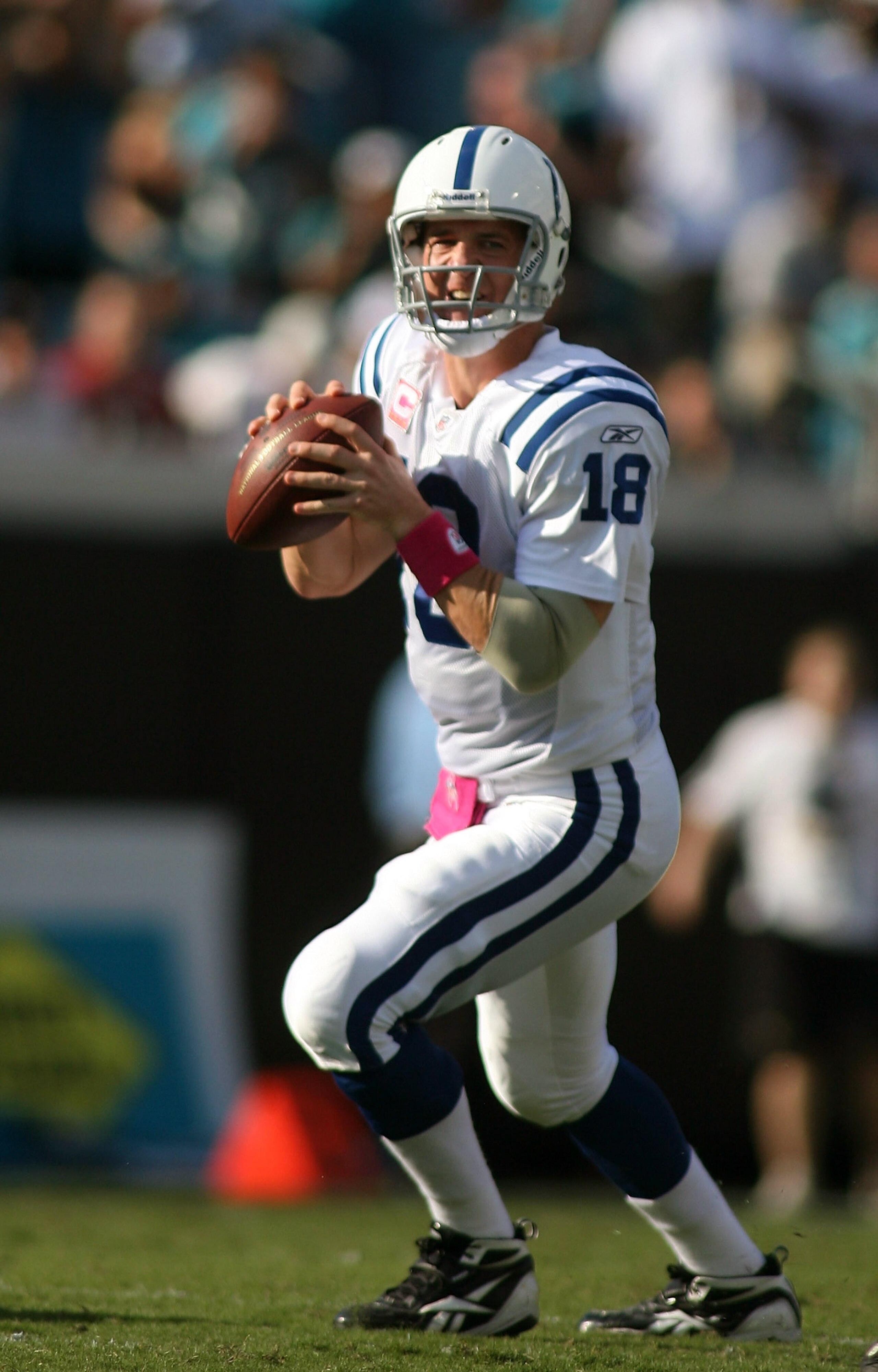 JACKSONVILLE, FL - OCTOBER 03:  Quarterback Peyton Manning #18 of the Indianapolis Colts throws while taking on the Jacksonville Jaguars at EverBank Field on October 3, 2010 in Jacksonville, Florida.  (Photo by Marc Serota/Getty Images)