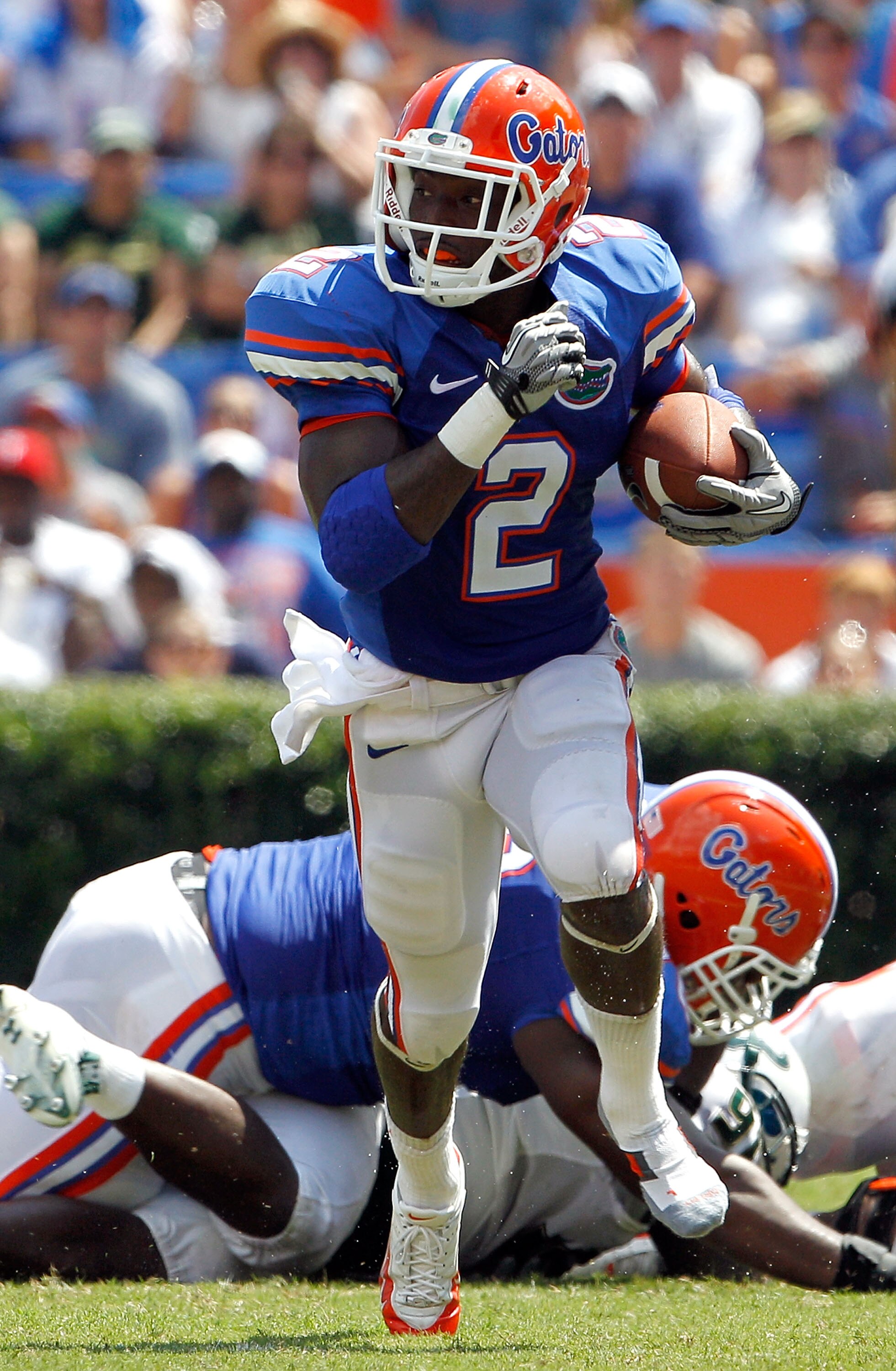 GAINESVILLE, FL - SEPTEMBER 11:  Jeffery Demps #2 of the Florida Gators runs during a game against the South Florida Bulls at Ben Hill Griffin Stadium on September 11, 2010 in Gainesville, Florida.  (Photo by Sam Greenwood/Getty Images)