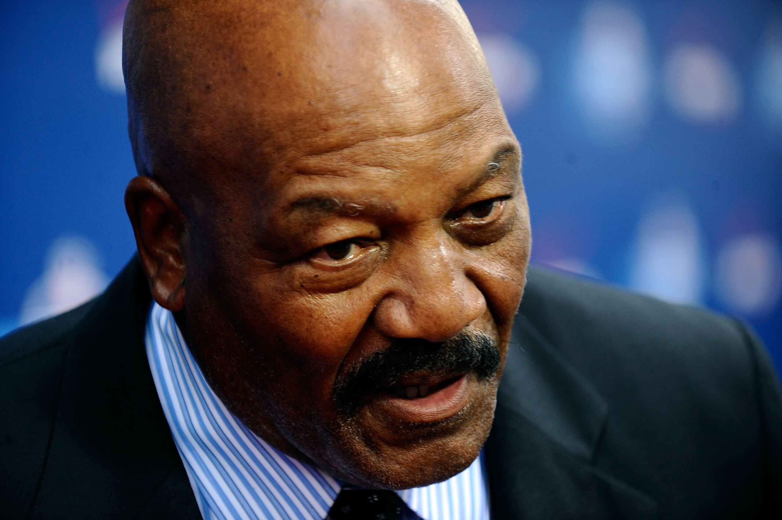 NEW YORK - APRIL 22:  Pro Football Hall of Famer Jim Brown is interviewed on the red carpet during the 2010 NFL Draft at Radio City Music Hall on April 22, 2010 in New York City.  (Photo by Jeff Zelevansky/Getty Images)