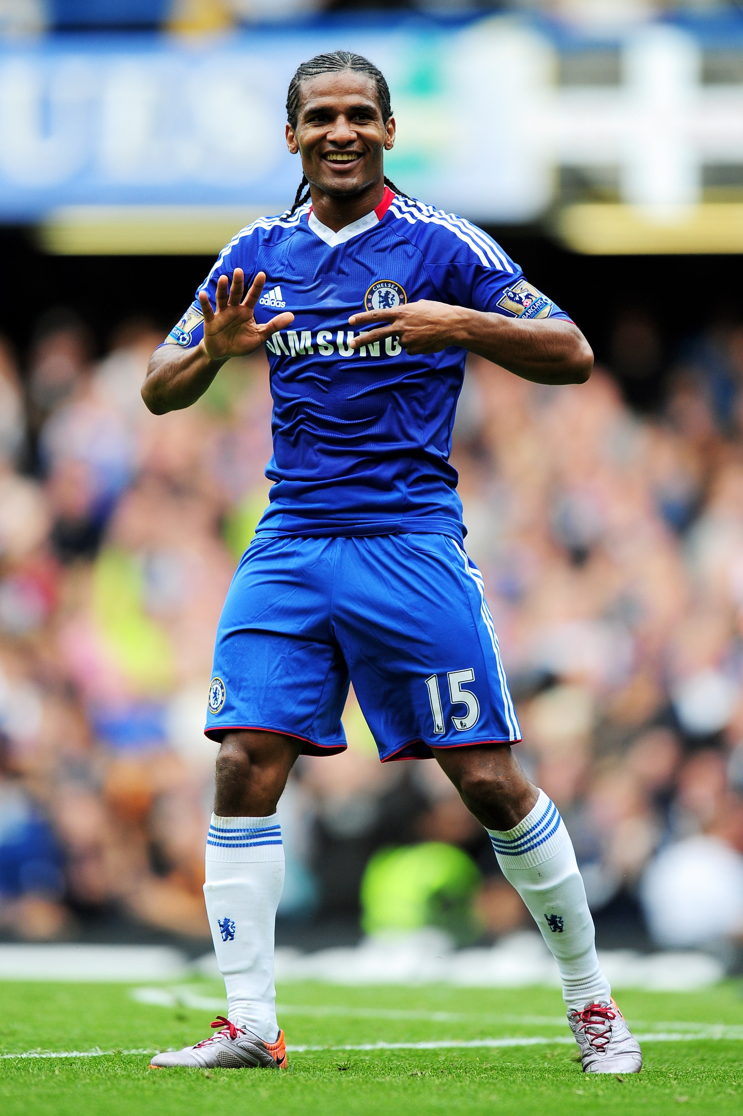 LONDON, ENGLAND - SEPTEMBER 19:  Florent Malouda of Chelsea celebrates after scoring his team's fourth goal during the Barclays Premier League match between Chelsea and Blackpool at Stamford Bridge on September 19, 2010 in London, England.  (Photo by Mike