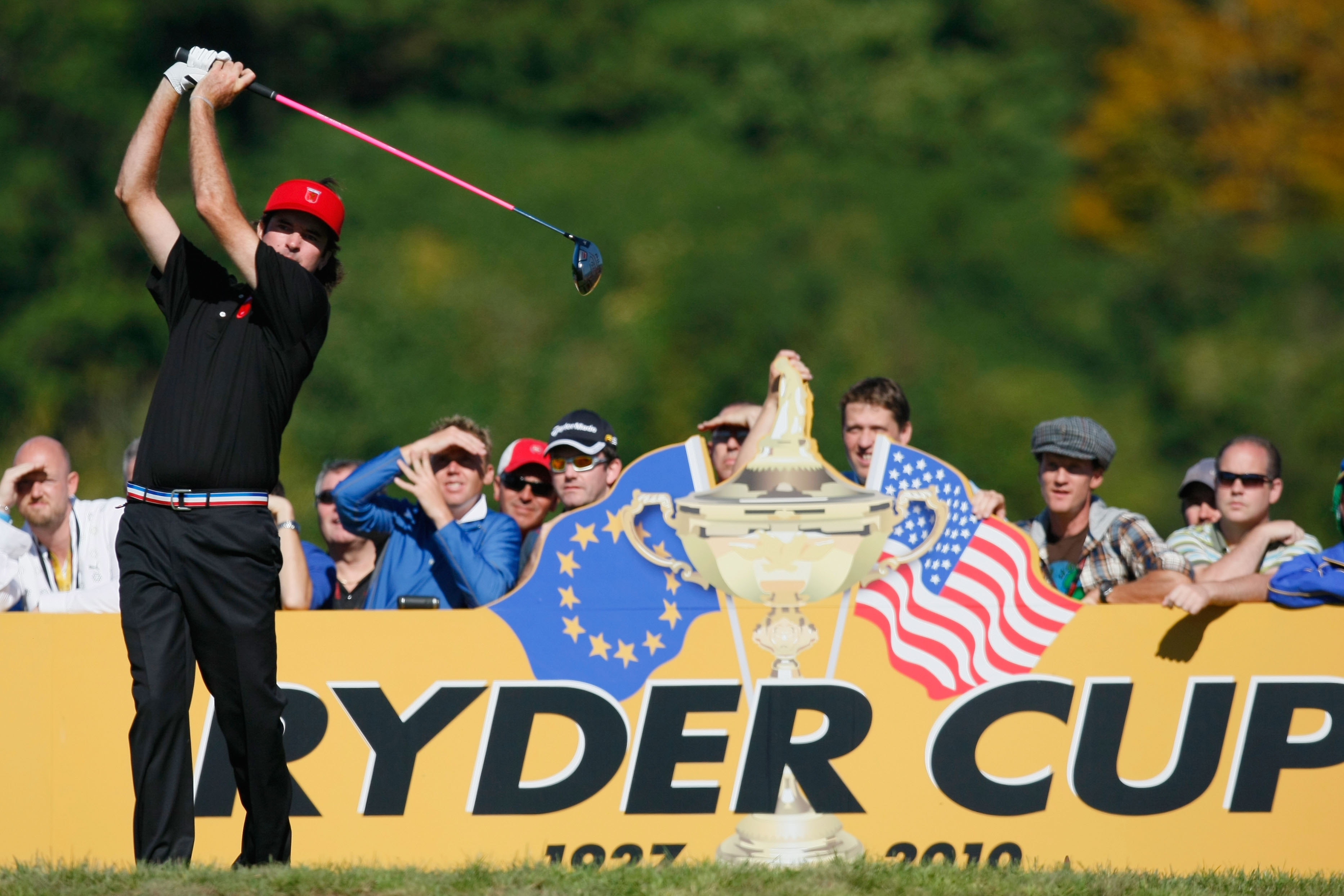 NEWPORT, WALES - OCTOBER 04:  Bubba Watson of the USA tees off in the singles matches during the 2010 Ryder Cup at the Celtic Manor Resort on October 4, 2010 in Newport, Wales.  (Photo by Tom Dulat/Getty Images)