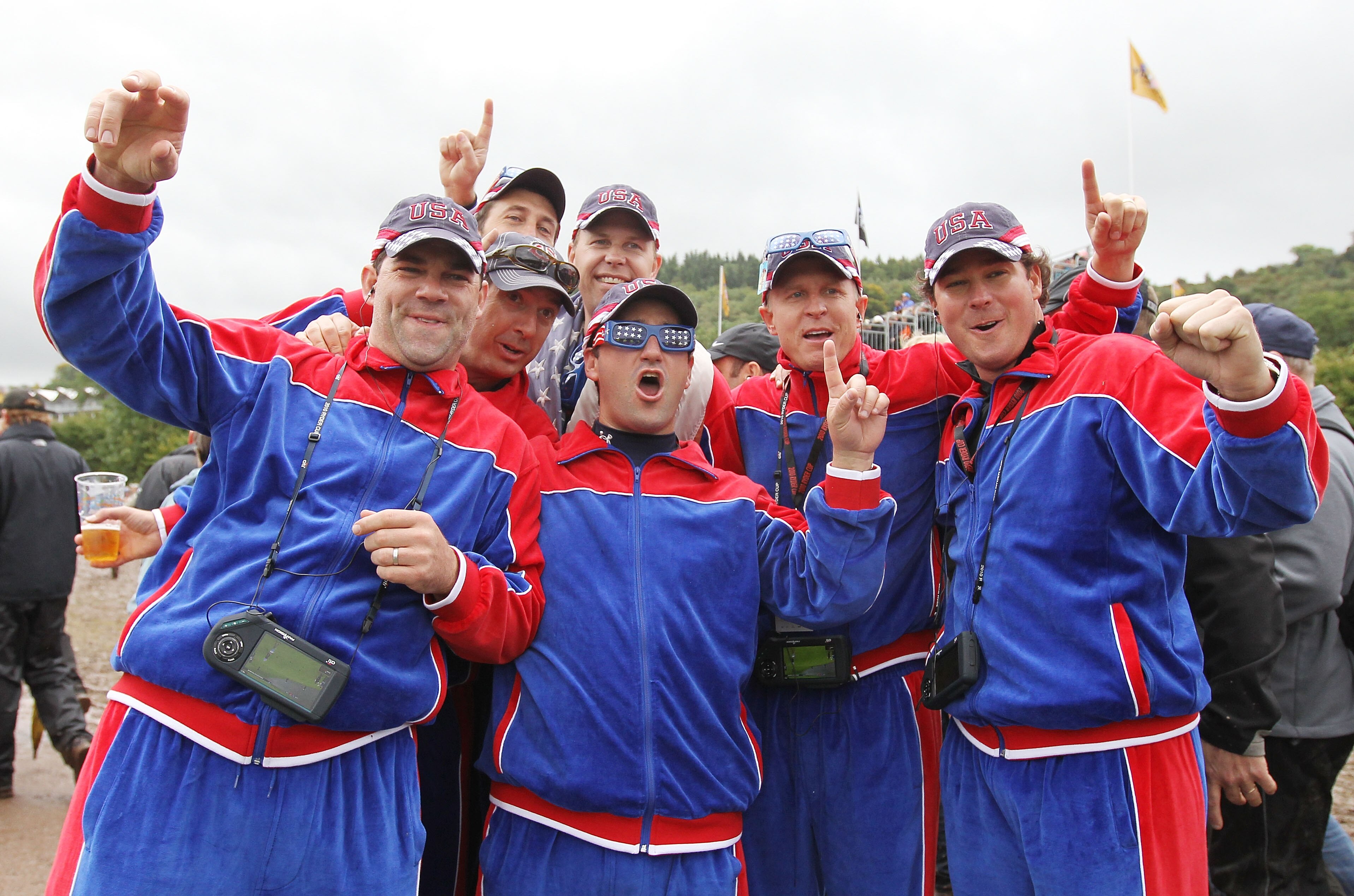 NEWPORT, WALES - OCTOBER 02:  USA fans show their support during the rescheduled Afternoon Foursome Matches during the 2010 Ryder Cup at the Celtic Manor Resort on October 2, 2010 in Newport, Wales.  (Photo by Andy Lyons/Getty Images)