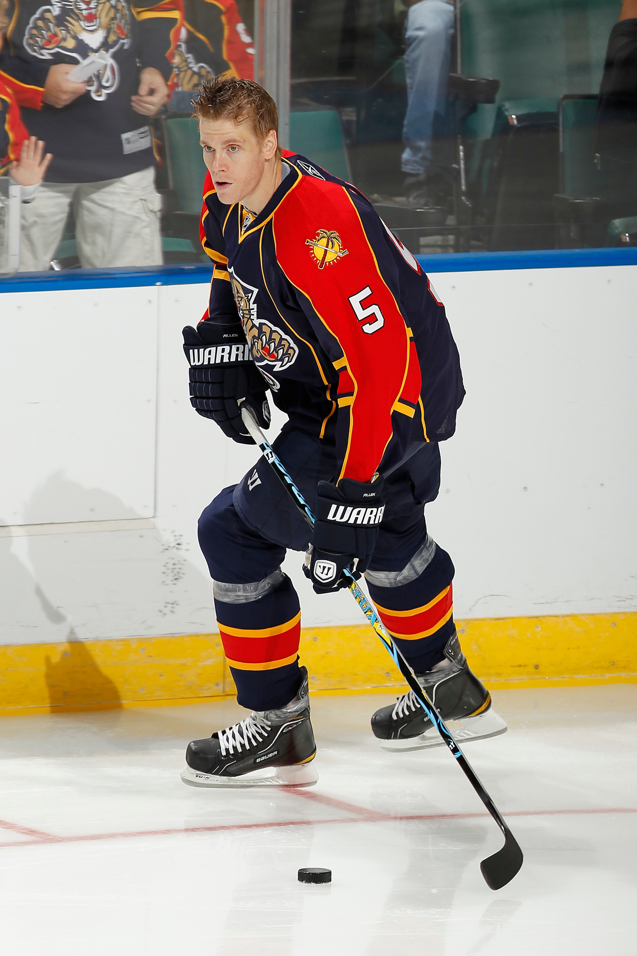 SUNRISE, FL - OCTOBER 1: Bryan Allen #5 of the Florida Panthers skates prior to the pre season game against the Tampa Bay Lightning on October 1, 2010 at the BankAtlantic Center in Sunrise, Florida. The Lightning defeated the Panthers 2-1 in overtime. (Ph SUNRISE, FL - OCTOBER 1: Bryan Allen #5 of the Florida Panthers skates prior to the pre season game against the Tampa Bay Lightning on October 1, 2010 at the BankAtlantic Center in Sunrise, Florida. The Lightning defeated the Panthers 2-1 in overtime. (Ph