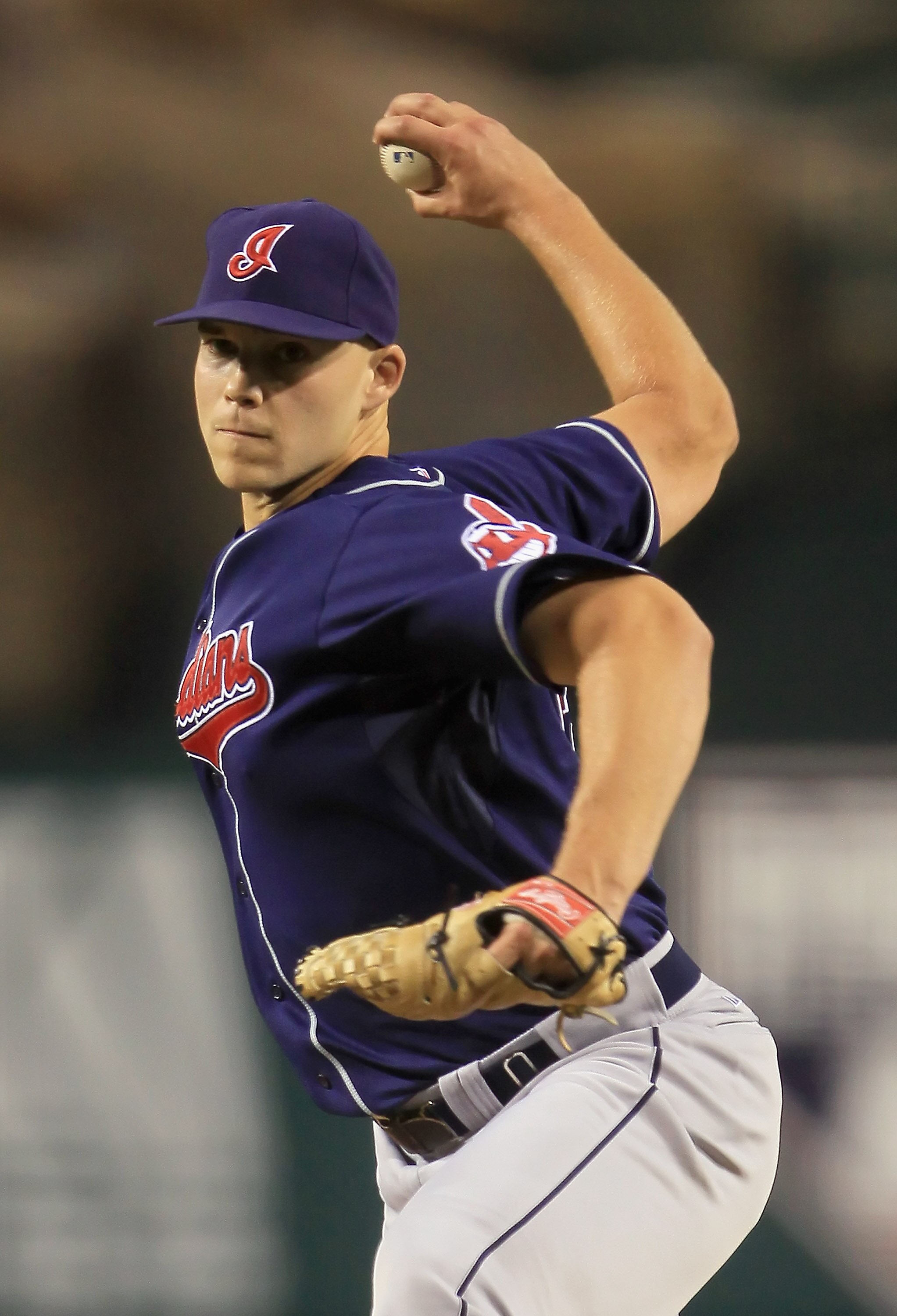 ANAHEIM, CA - SEPTEMBER 07:  Justin Masterson #63 of the Cleveland Indians pitches against the Los Angeles Angels of Anaheim in the first inning at Angel Stadium on September 7, 2010 in Anaheim, California.  (Photo by Jeff Gross/Getty Images)