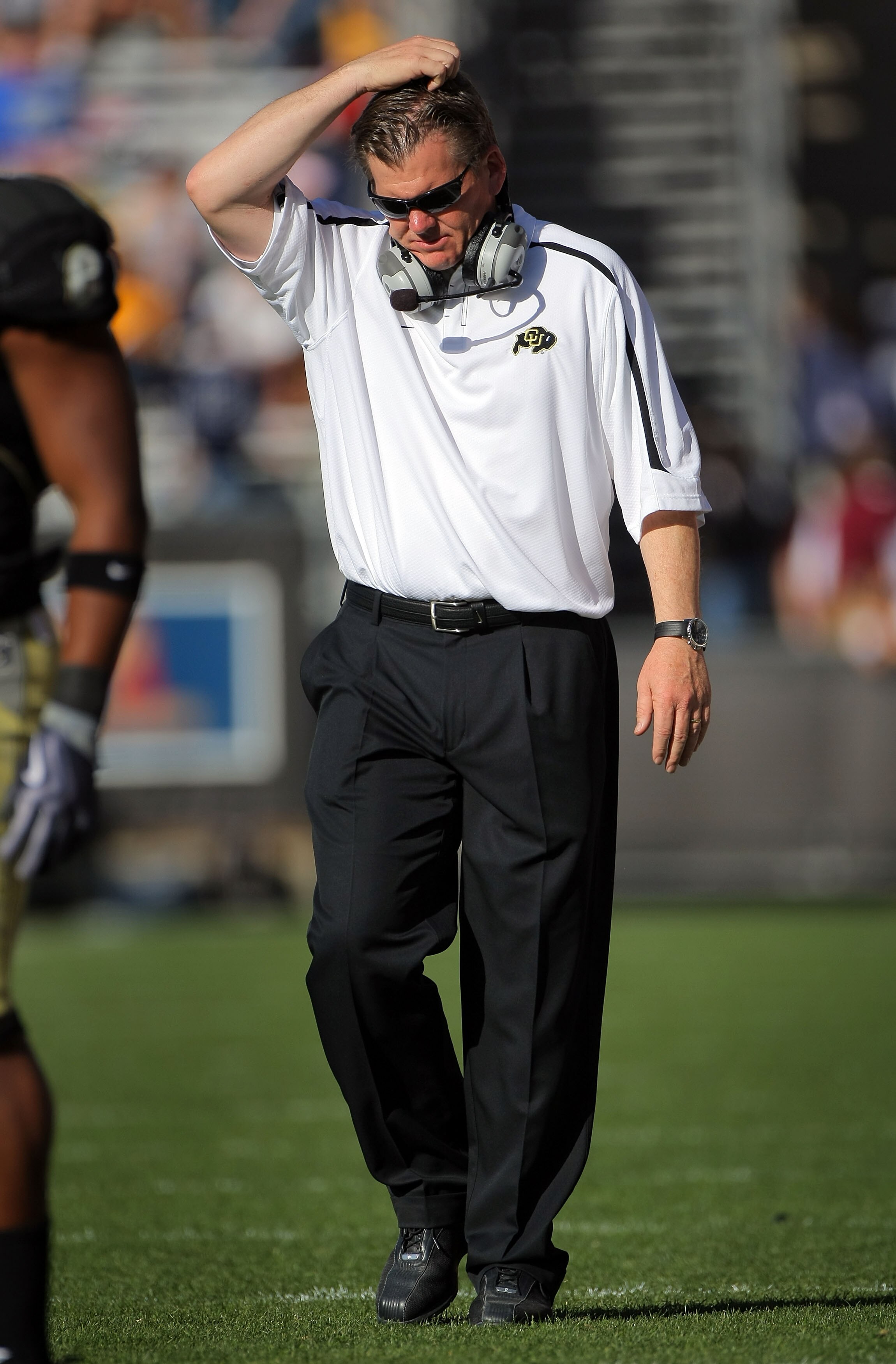 BOULDER, CO - NOVEMBER 07: Head coach Dan Hawkins leads the Colorado Buffaloes against the Texas A&M Aggies during NCAA college football action at Folsom Field on November 7, 2009 in Boulder, Colorado. Colorado defeated Texas A&M 35-34. (Photo by Doug P BOULDER, CO - NOVEMBER 07: Head coach Dan Hawkins leads the Colorado Buffaloes against the Texas A&M Aggies during NCAA college football action at Folsom Field on November 7, 2009 in Boulder, Colorado. Colorado defeated Texas A&M 35-34. (Photo by Doug P