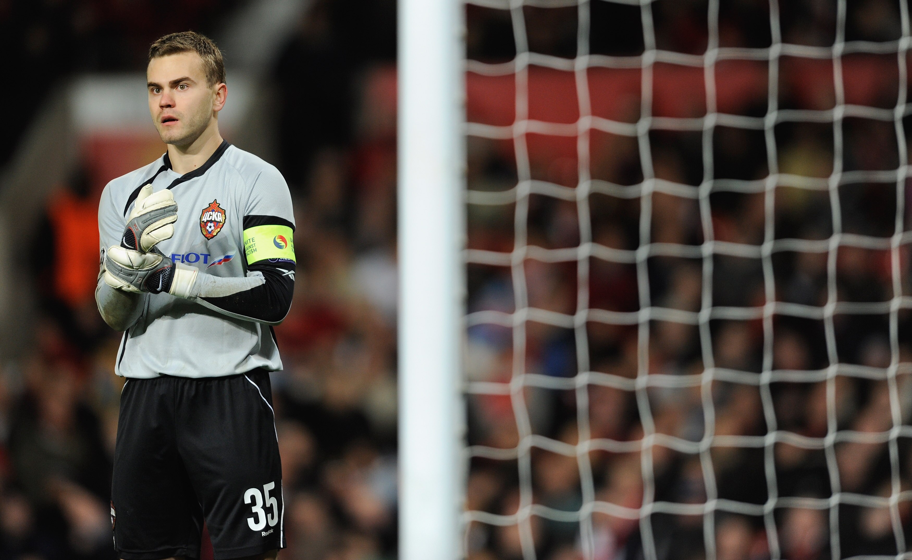 MANCHESTER, ENGLAND - NOVEMBER 03:  Igor Akinfeev of CSKA Moscow looks on during the UEFA Champions League Group B match between Manchester United and CSKA Moscow at Old Trafford on November 3, 2009 in Manchester, England.  (Photo by Michael Regan/Getty I