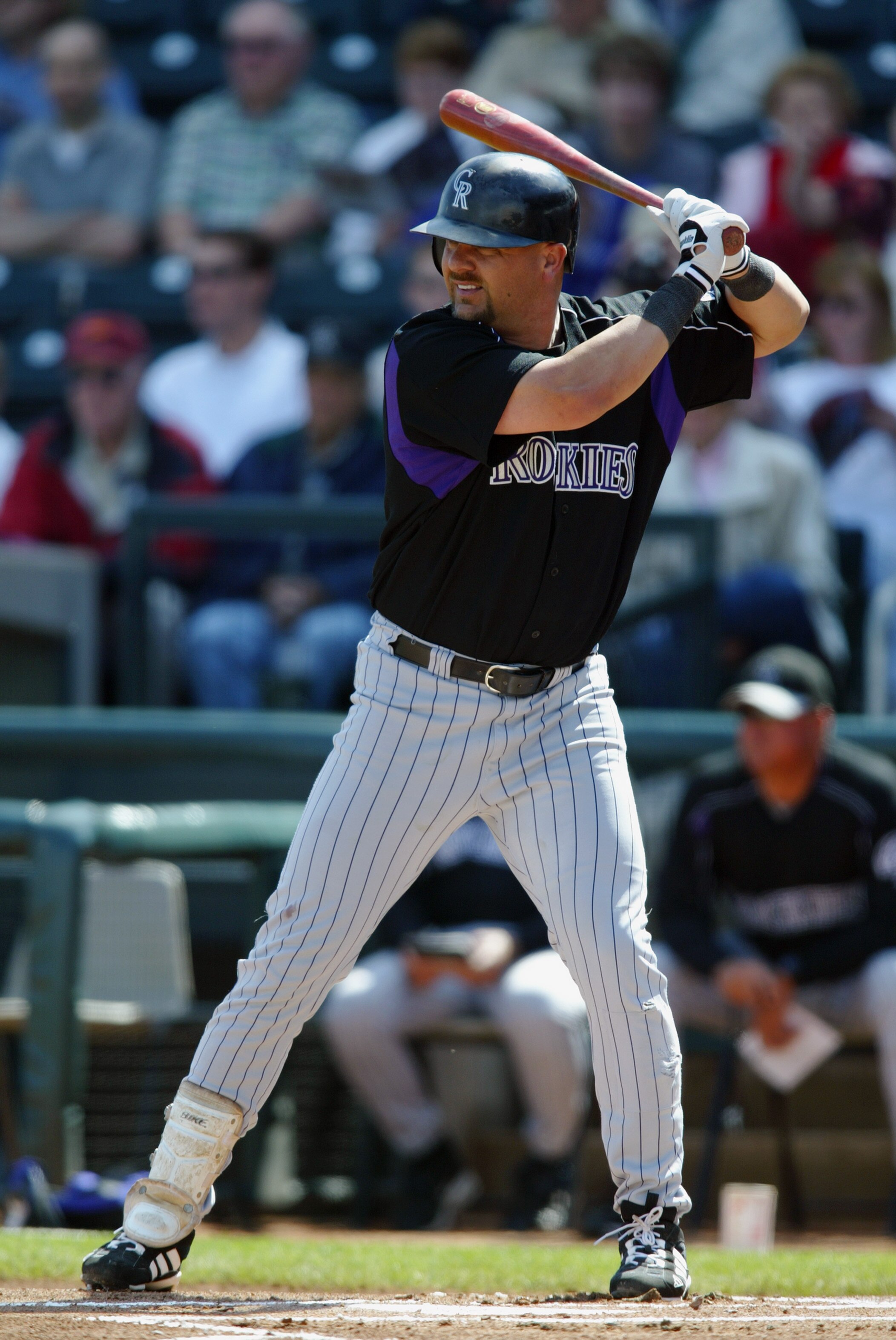 SURPRISE, AZ - MARCH 5:  Right fielder Larry Walker #33 of the Colorado Rockies waits for the pitch during the MLB spring training game against the Kansas City Royals at Billy Parker Field on March 5, 2003 in Surprise, Arizona. The Royals defeated the Roc