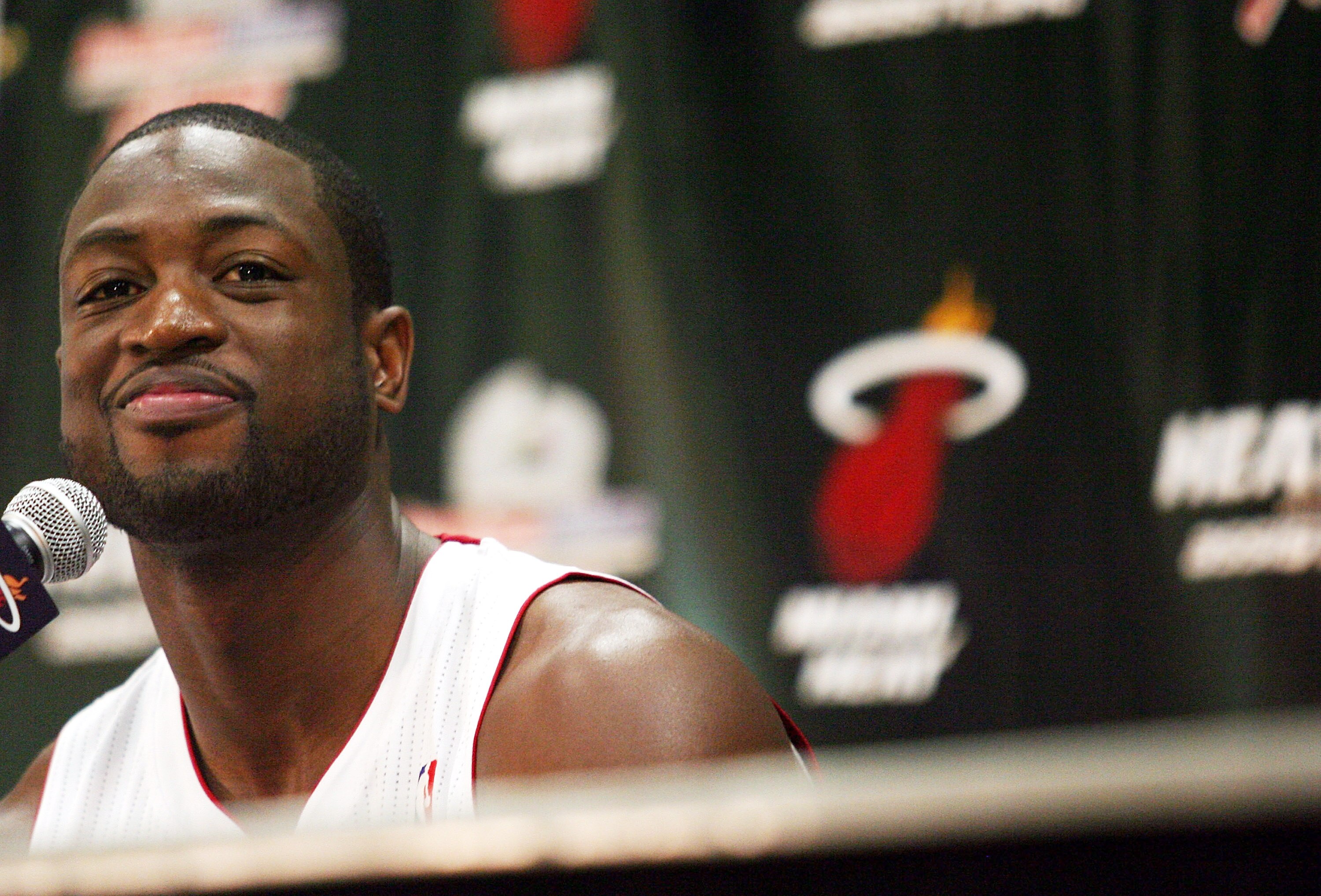 MIAMI - SEPTEMBER 27:  Dwyane Wade #3 of the Miami Heat smiles during media day at the Bank United Center on September 27, 2010 in Miami, Florida. NOTE TO USER: User expressly acknowledges and agrees that, by downloading and/or using this Photograph, user