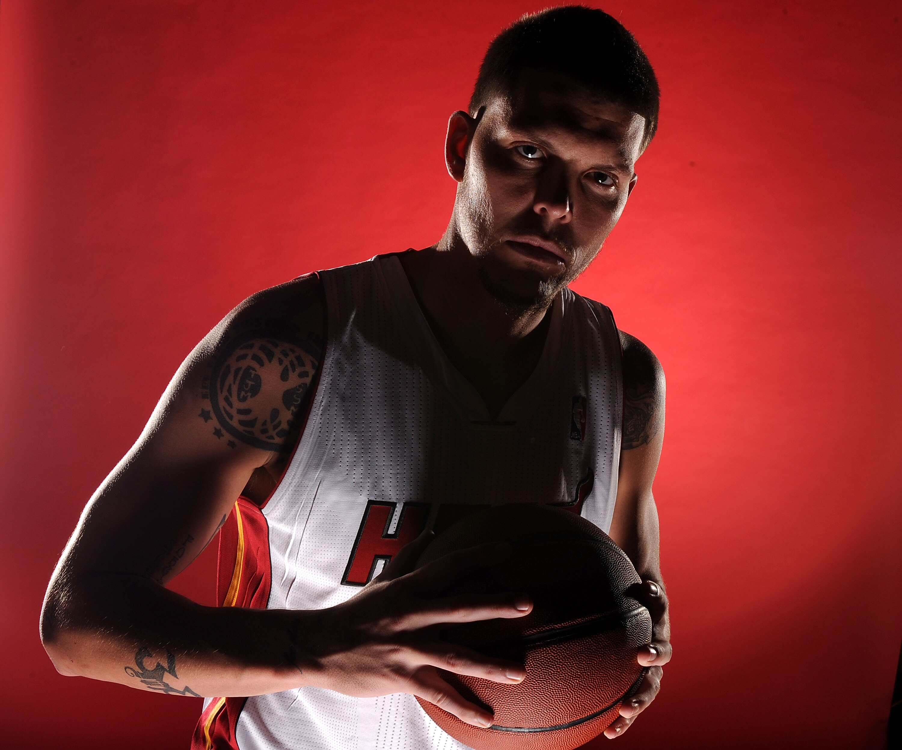 MIAMI - SEPTEMBER 27:  Mike Miller #13 of the Miami Heat pose for photos during media day at the Bank United Center on September 27, 2010 in Miami, Florida. NOTE TO USER: User expressly acknowledges and agrees that, by downloading and/or using this Photog