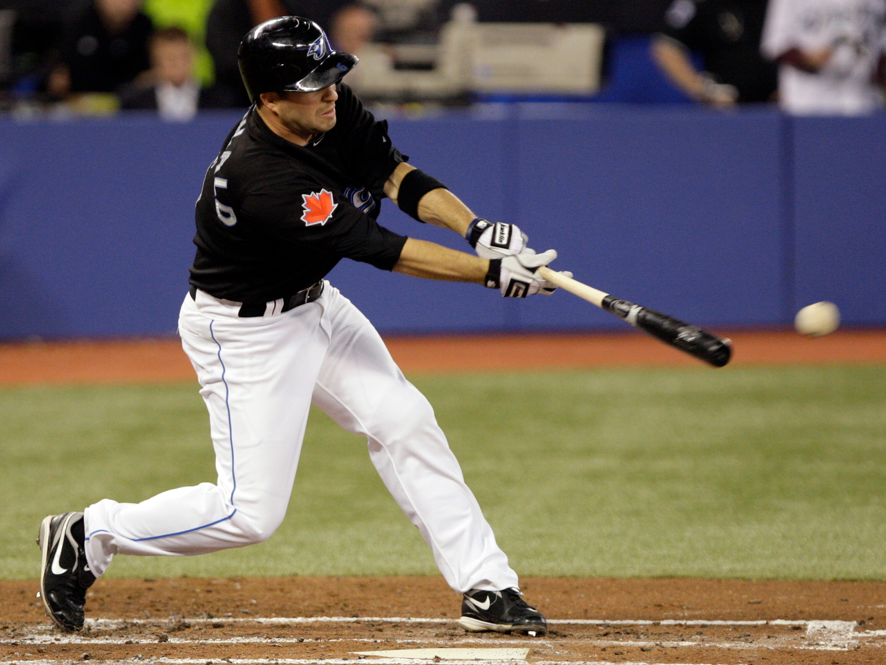 TORONTO, ON - SEPTEMBER 29: John MacDonald #6 of the Toronto Blue Jays hits against the New York Yankees during a MLB game at the Rogers Centre September 29, 2010 in Toronto, Ontario, Canada. (Photo by Abelimages/Getty Images)