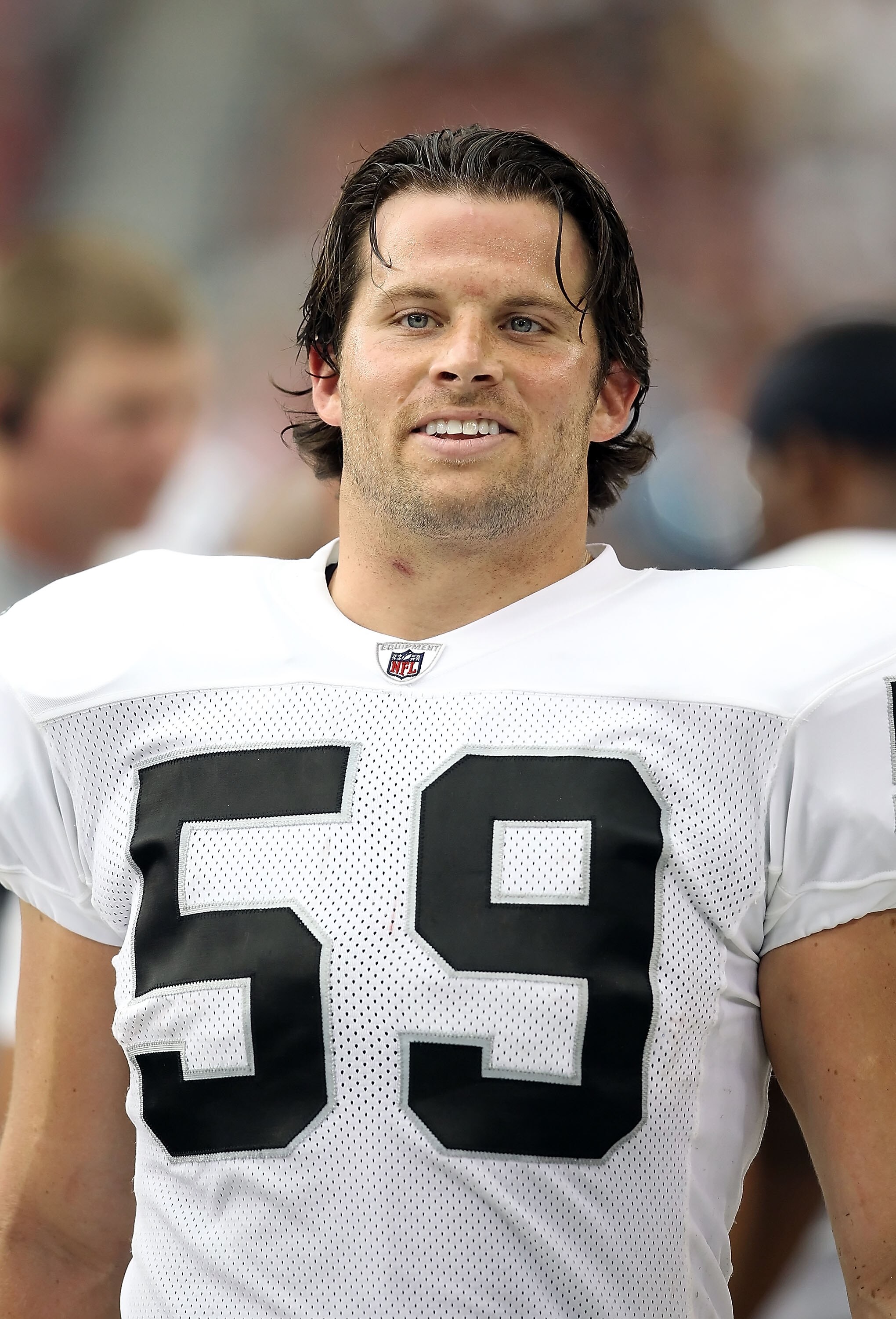 GLENDALE, AZ - SEPTEMBER 26:  Jon Condo #59 of the Oakland Raiders on the sidelines during the NFL game against the Arizona Cardinals at the University of Phoenix Stadium on September 26, 2010 in Glendale, Arizona.  The Cardinals defeated the Raiders 24-2