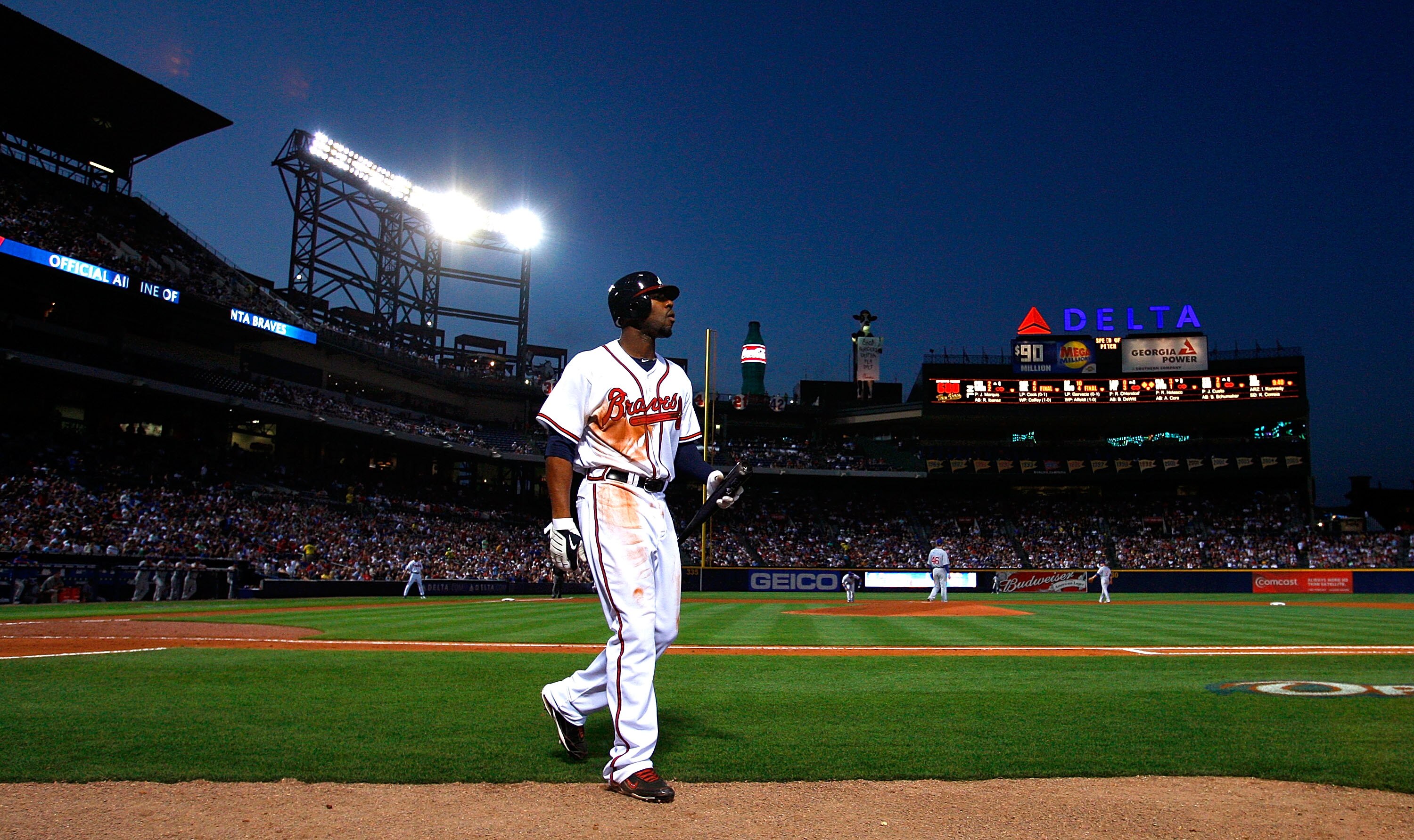 ATLANTA - APRIL 07:  Jason Heyward #22 of the Atlanta Braves walks to the dugout after striking out against the Chicago Cubs at Turner Field on April 7, 2010 in Atlanta, Georgia.  (Photo by Kevin C. Cox/Getty Images)