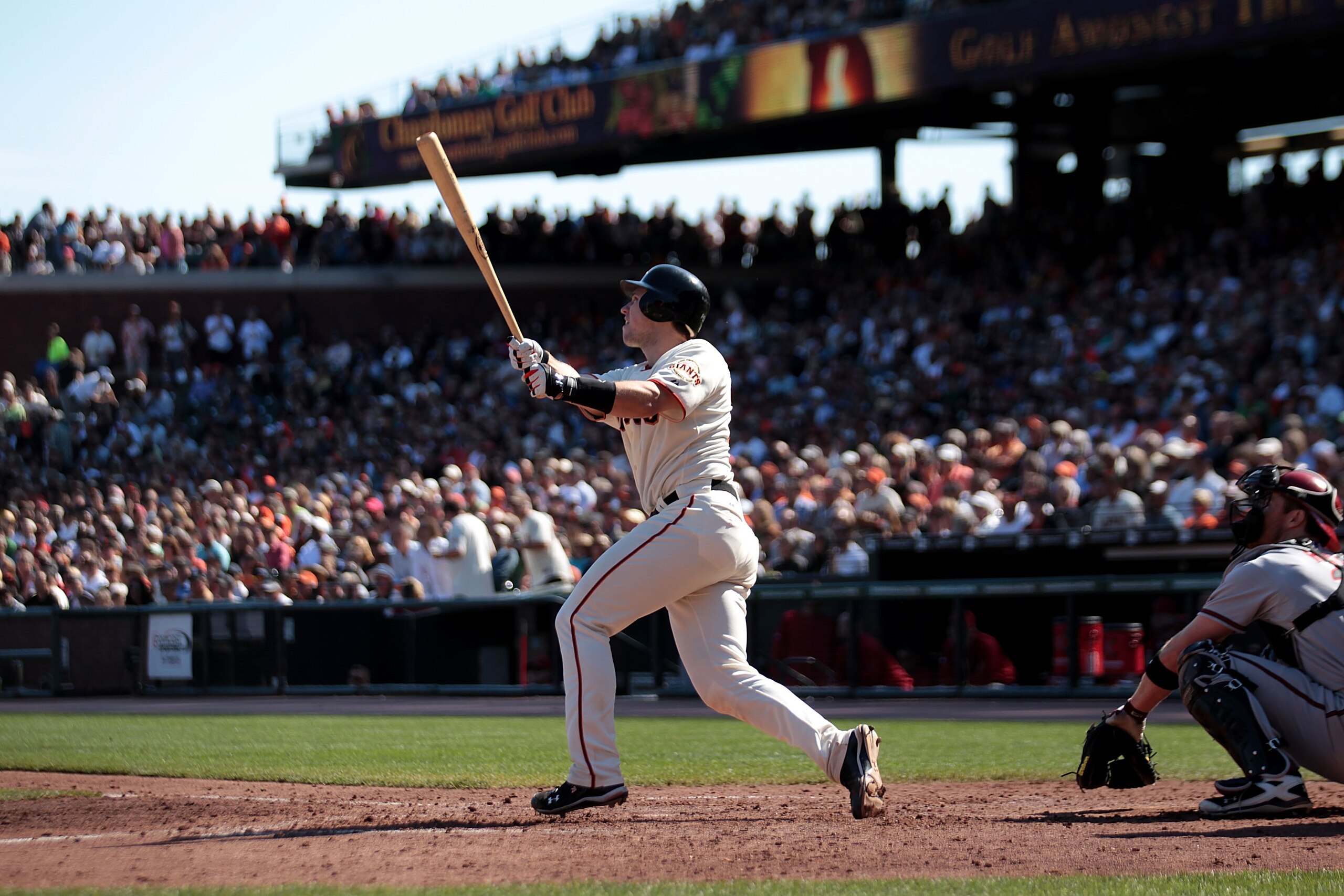 SAN FRANCISCO - SEPTEMBER 30: Buster Posey #28 of the San Francisco Giants hits a two run home run in sixth inning against the Arizona Diamondbacks during a Major League Baseball game at AT&T Park on September 30, 2010 in San Francisco, California. (Pho SAN FRANCISCO - SEPTEMBER 30: Buster Posey #28 of the San Francisco Giants hits a two run home run in sixth inning against the Arizona Diamondbacks during a Major League Baseball game at AT&T Park on September 30, 2010 in San Francisco, California. (Pho