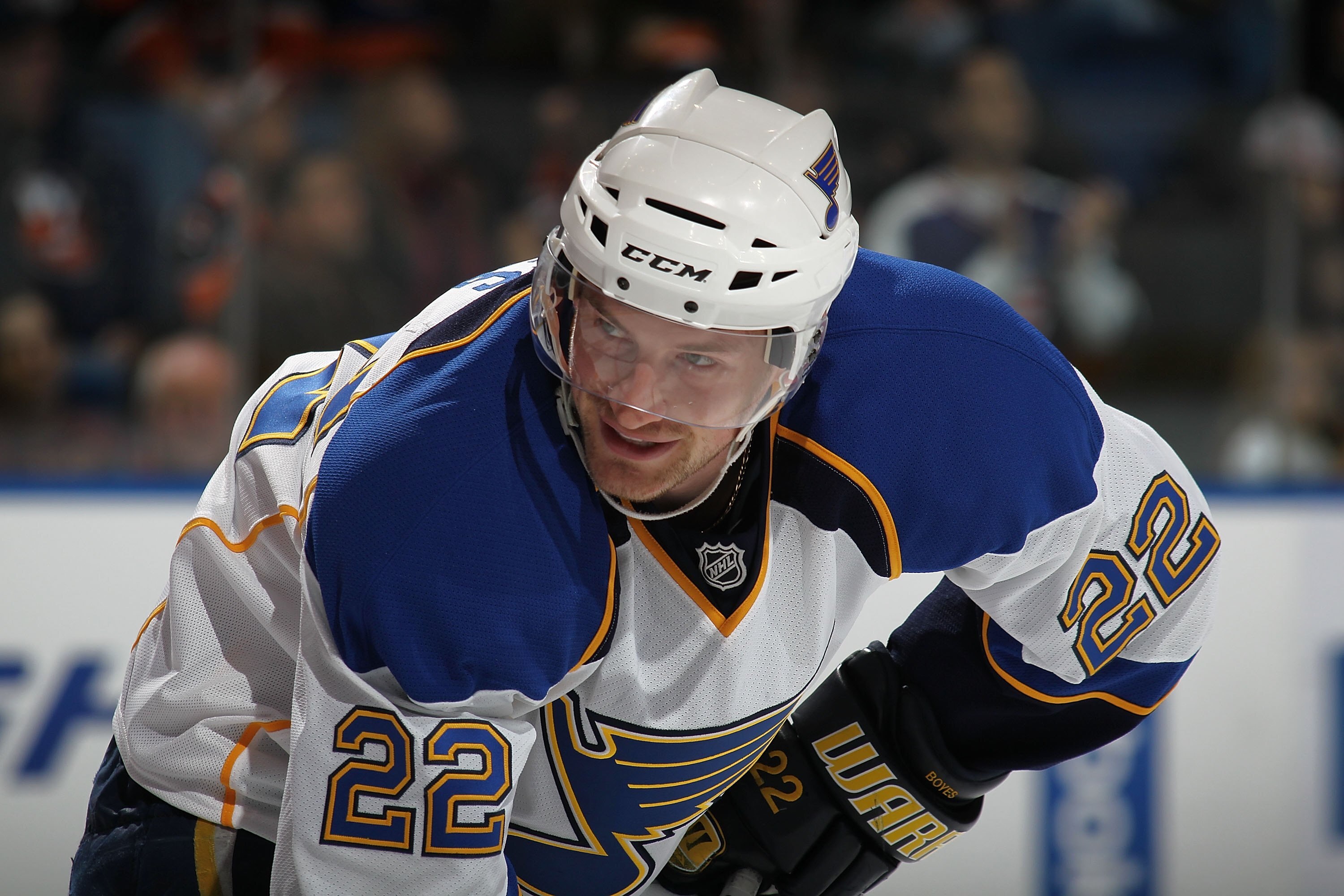 UNIONDALE, NY - MARCH 11:  Brad Boyes #22 of the St. Louis Blues skates against the New York Islanders at the Nassau Coliseum on March 11, 2010 in Uniondale, New York.  (Photo by Bruce Bennett/Getty Images)